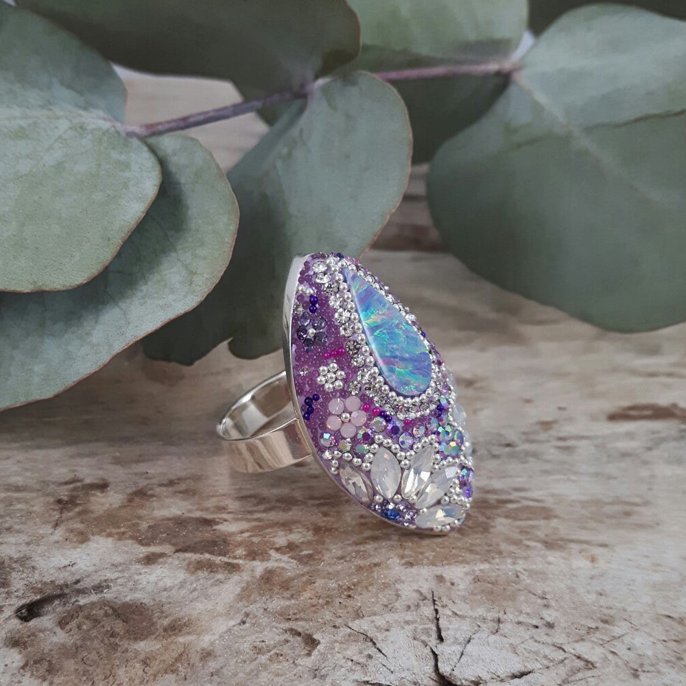 adjustable lilac ring sterling silver