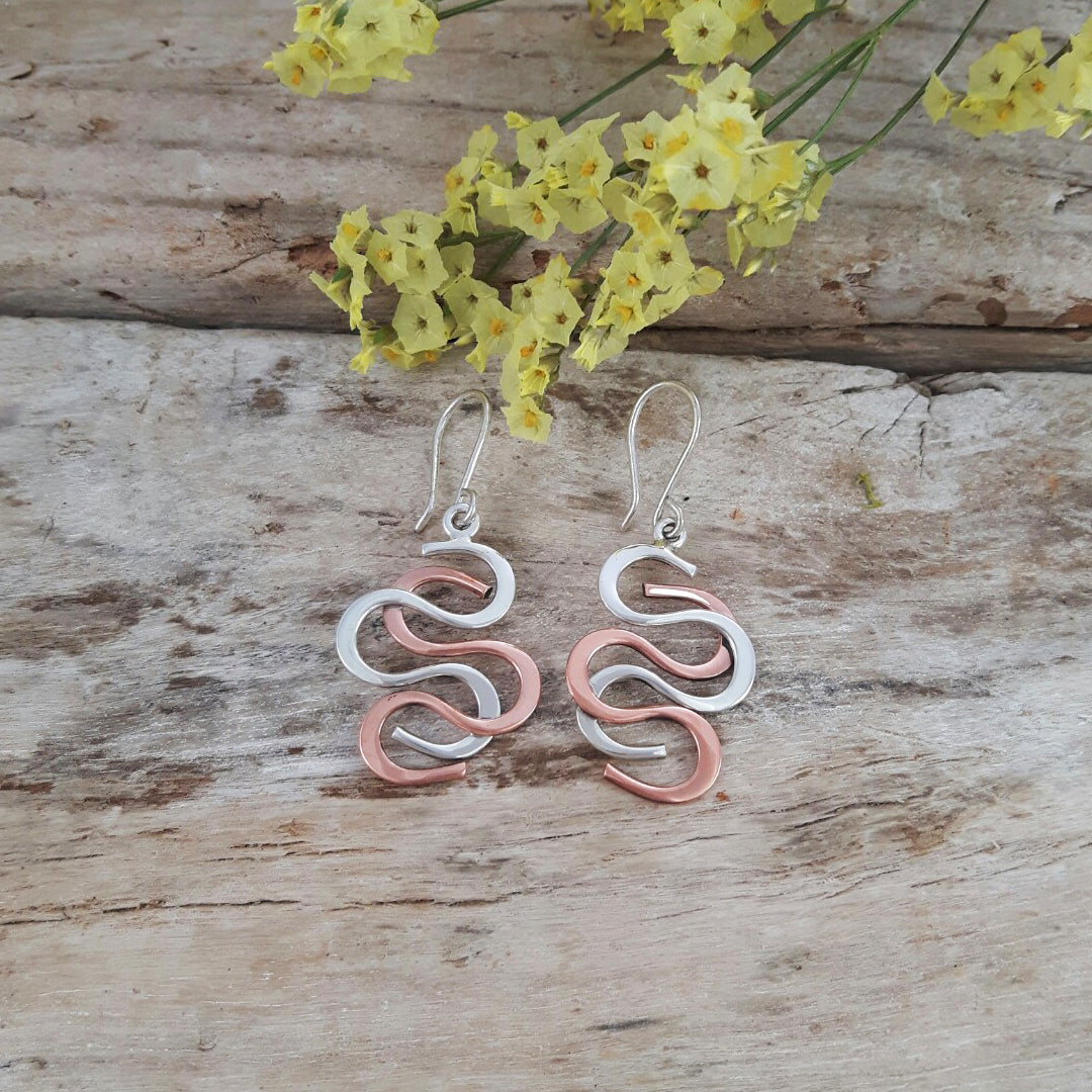 Duo Medusa Silver/Copper Drop Earrings