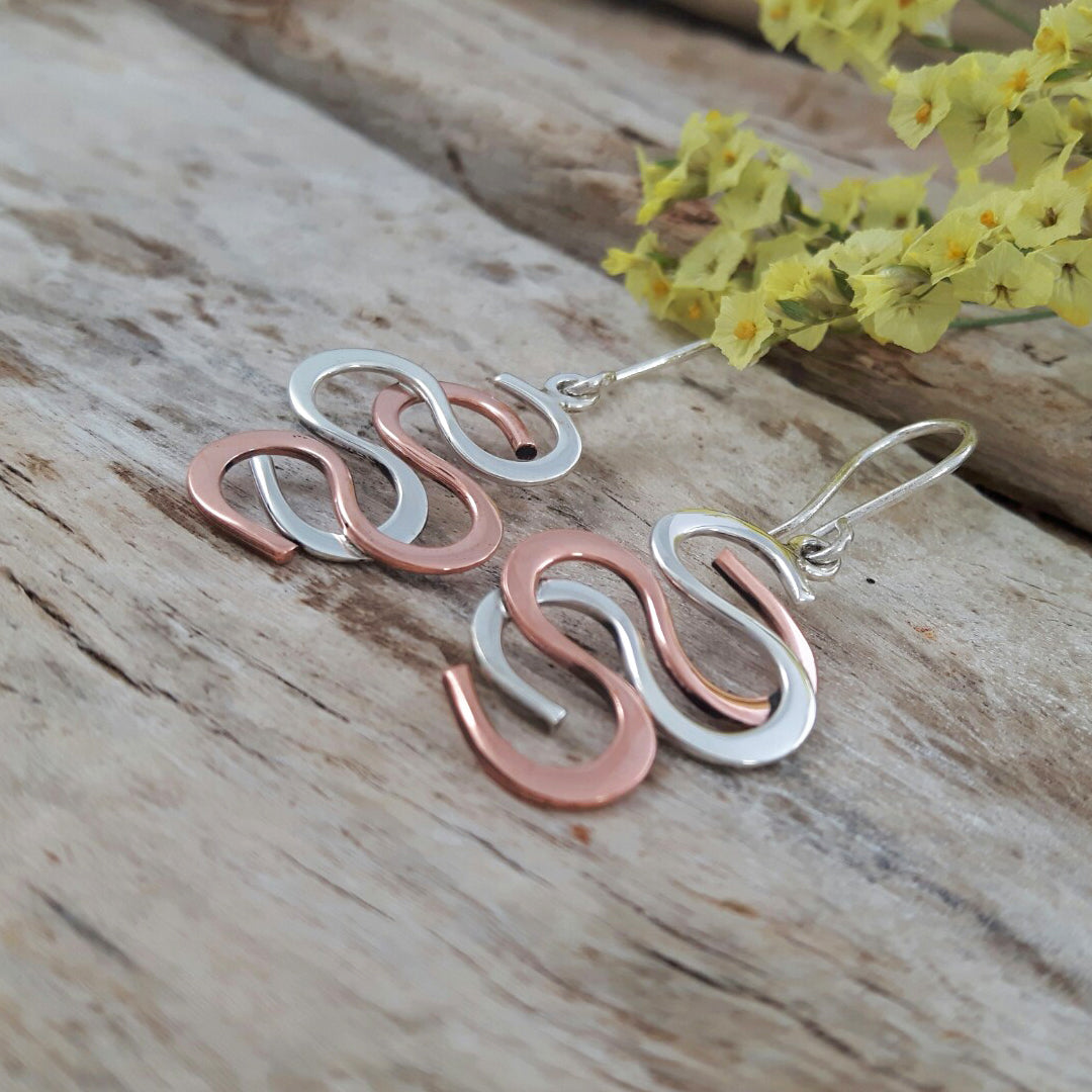 Duo Medusa Silver/Copper Drop Earrings