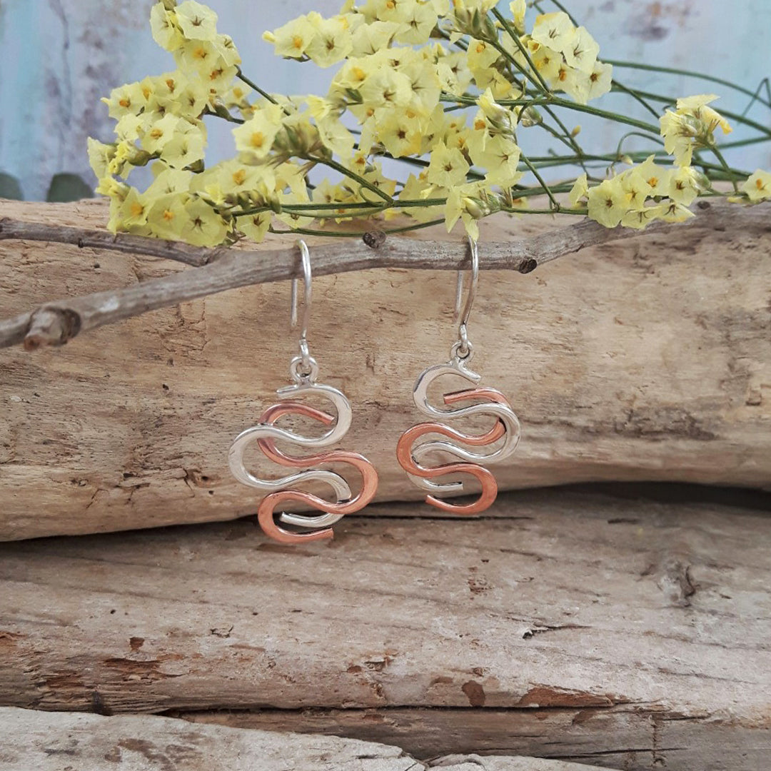 Duo Medusa Silver/Copper Drop Earrings