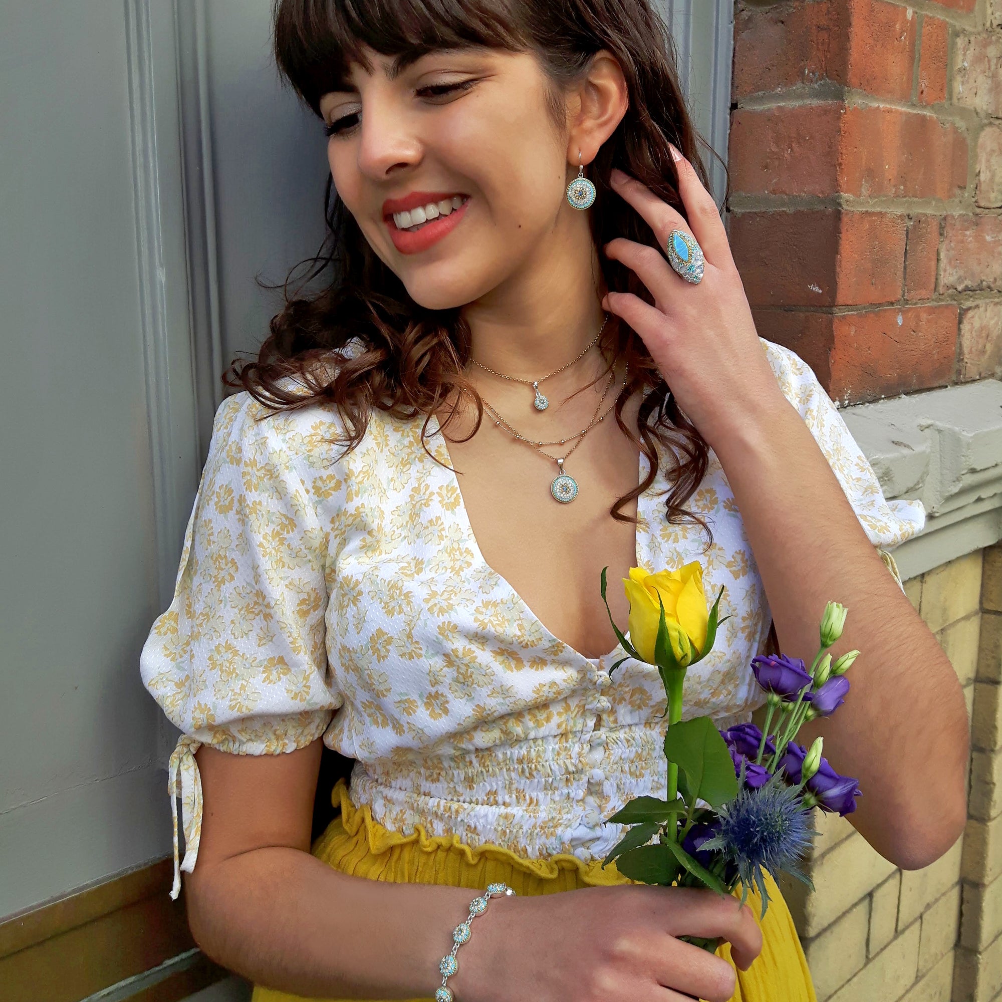 Allegra Coin Daisy Dream Turquoise Pendant