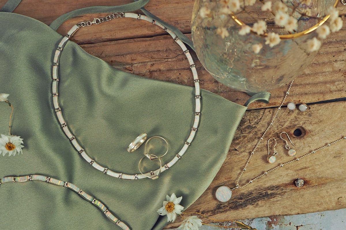 Flinder White Dotty Opalite Stud Earrings