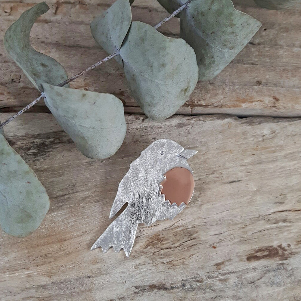 Duet Robin Silver/Copper Brooch