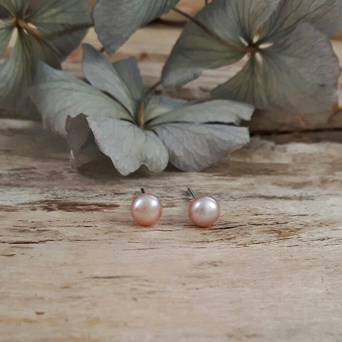 Pink Pearl Tiny Stud Earrings