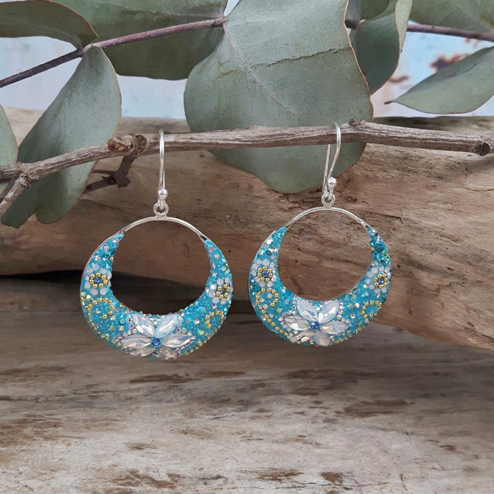 floral hoop earrings sterling silver turquoise