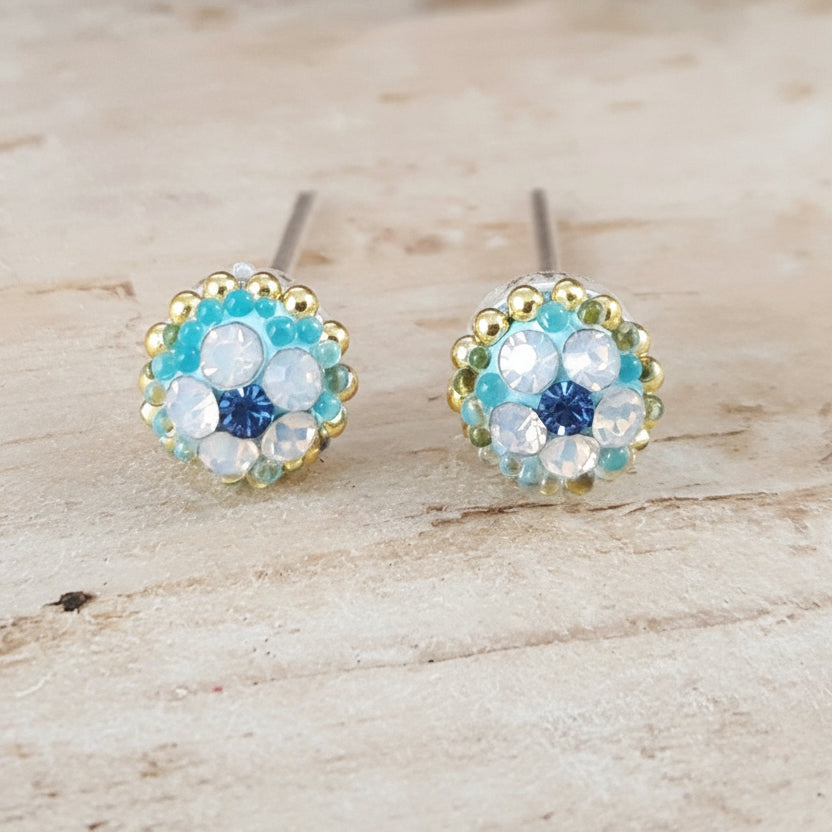 Turquoise daisy tiny stud earrings sterling silver handmade