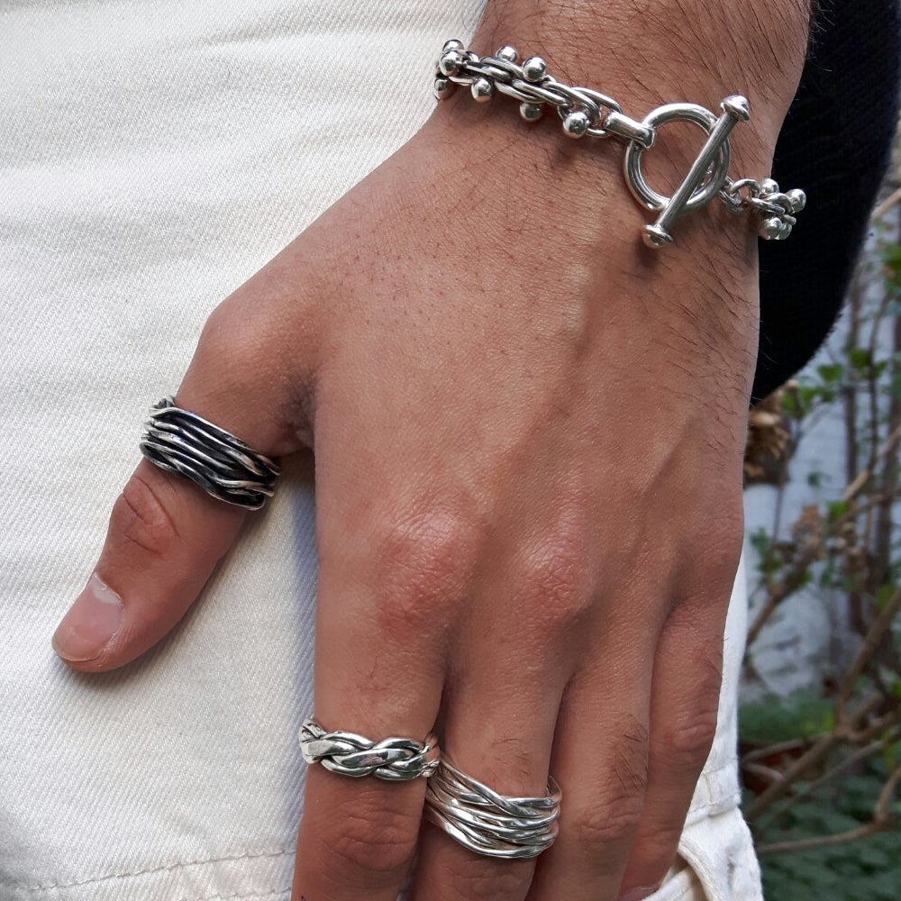 Lattice Wide Oxidised Ring Handcrafted in Sterling Silver