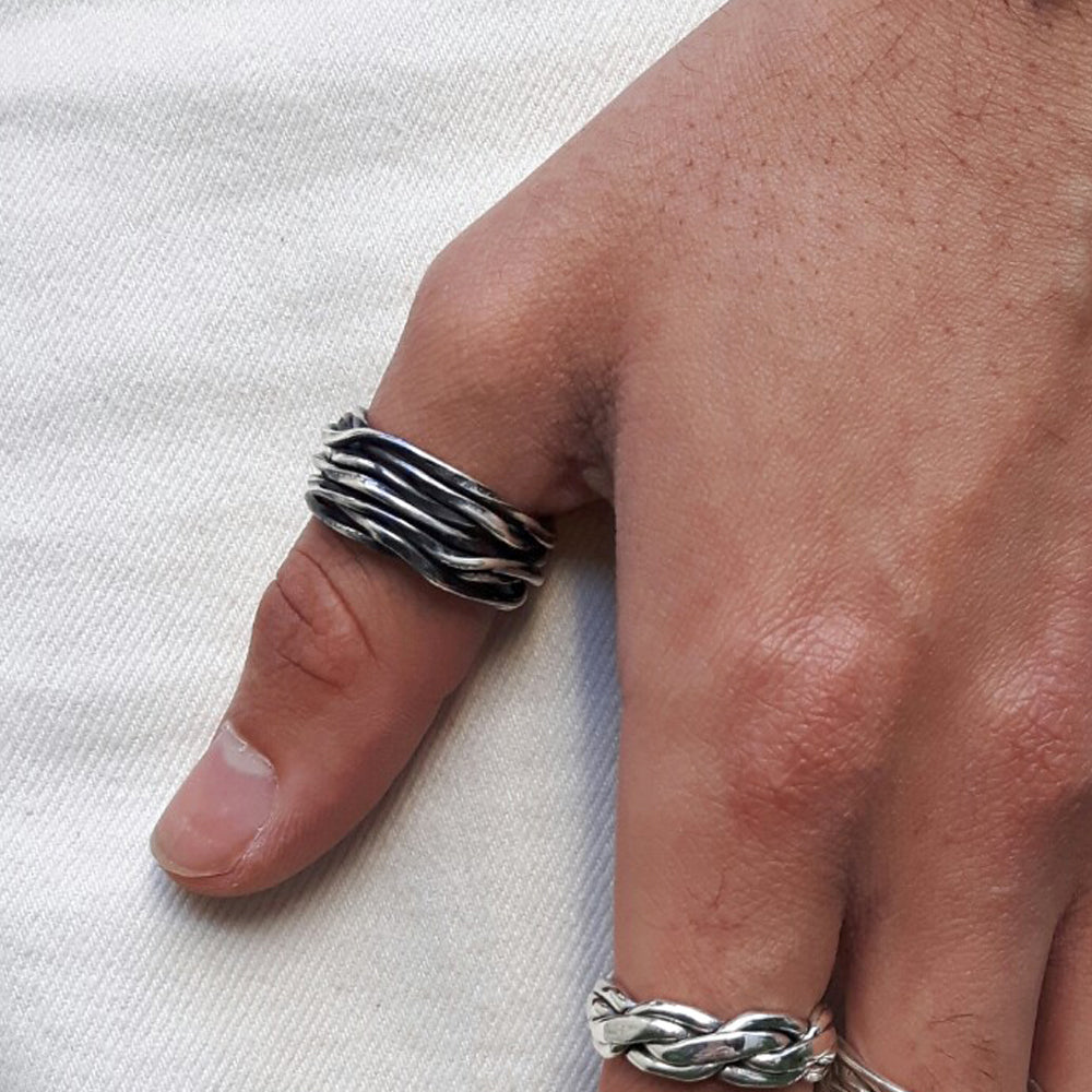 Lattice Wide Oxidised Ring Handcrafted in Sterling Silver