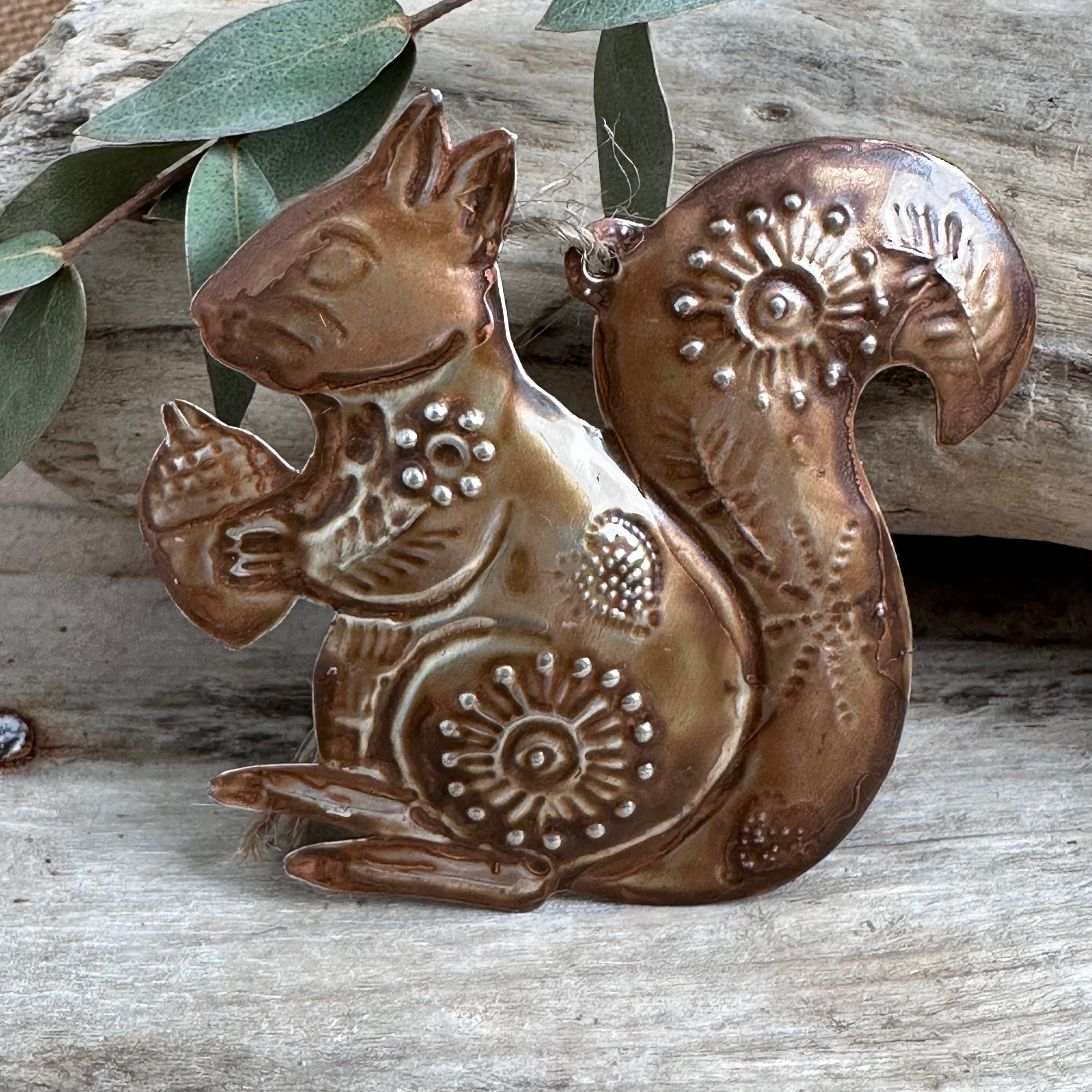 Sacred Red Baby Squirrel Handcrafted Tin Decoration