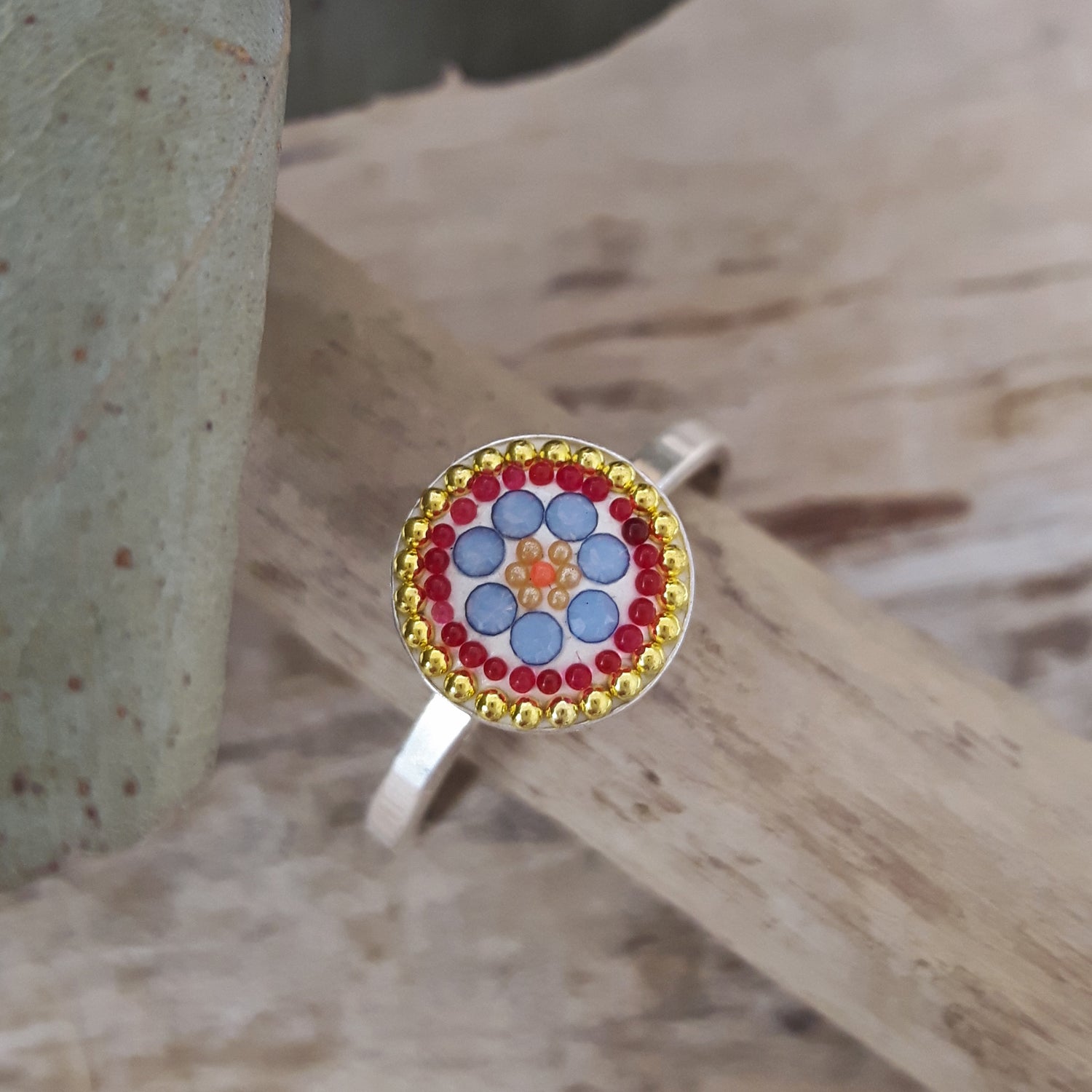 Allegra Bloom Coral Mini Round Adjustable Ring