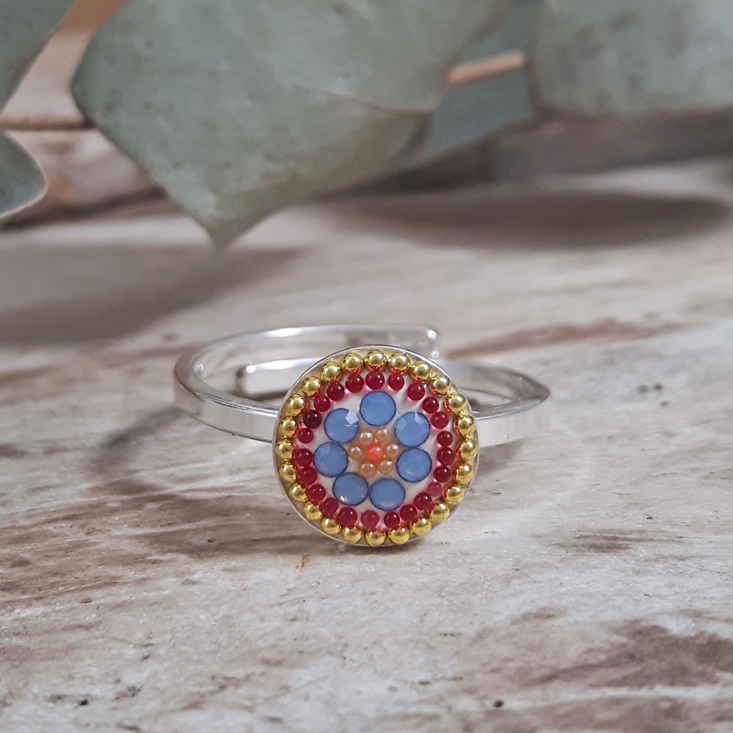 Allegra Bloom Coral Mini Round Adjustable Ring