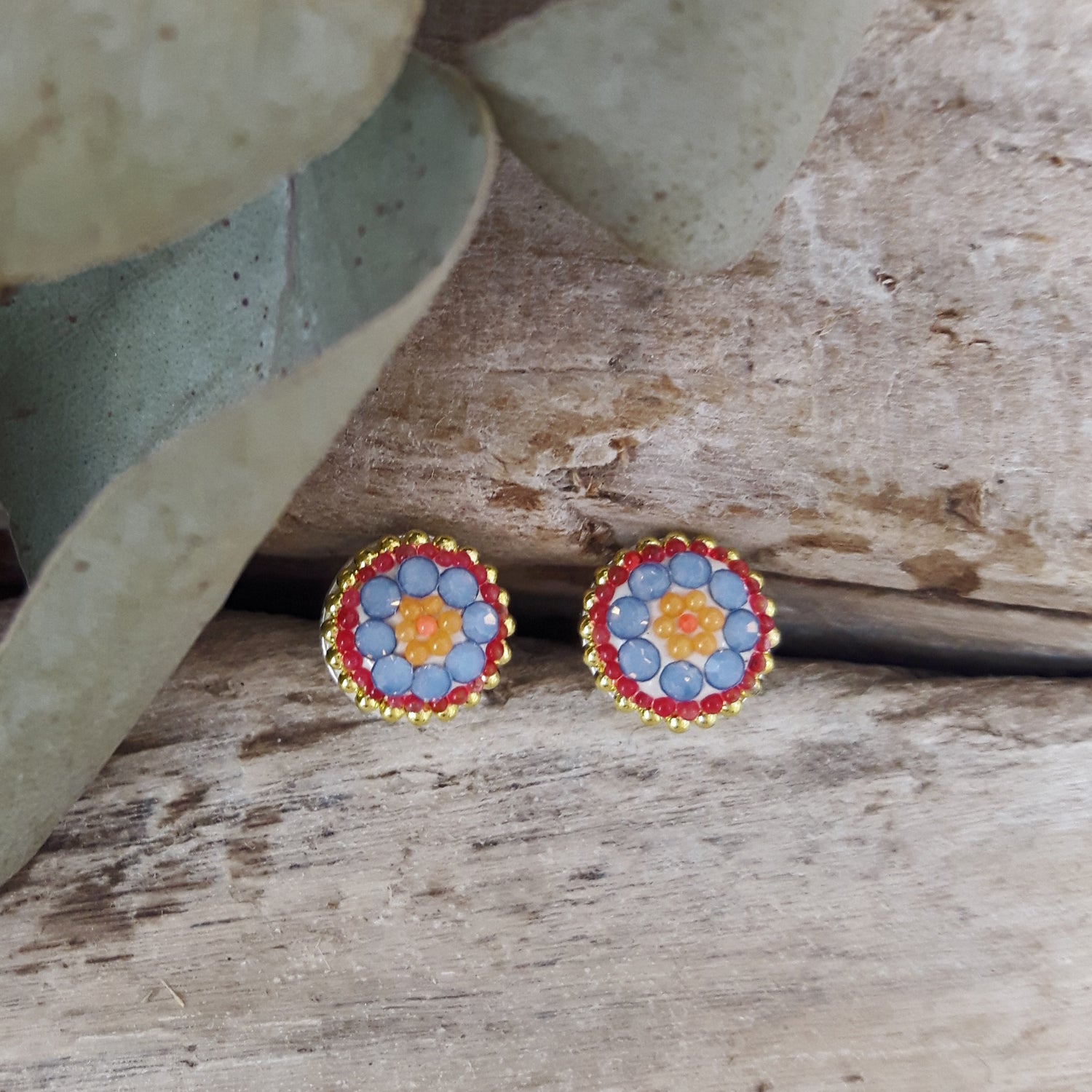 Allegra Bloom Coral Round Mini Stud Earrings