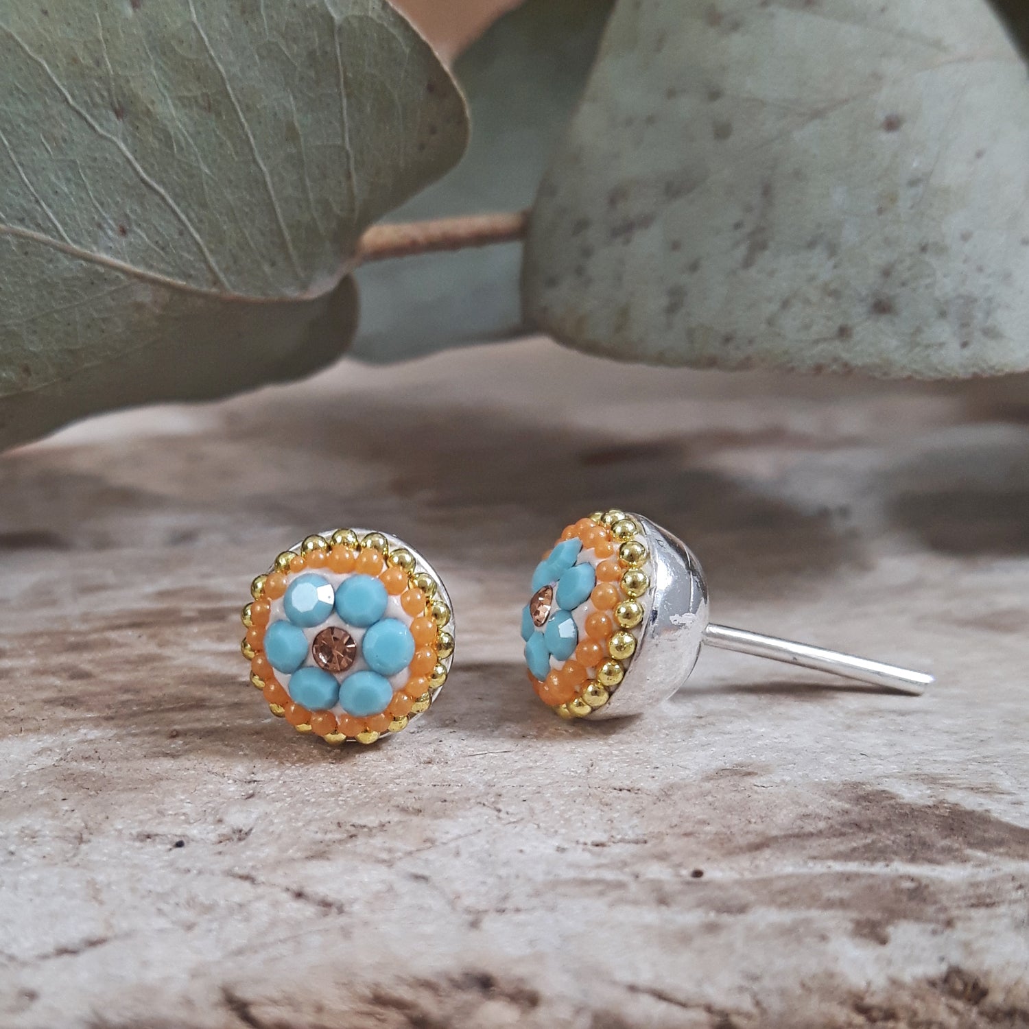Allegra Bloom Turquoise Round Mini Stud Earrings