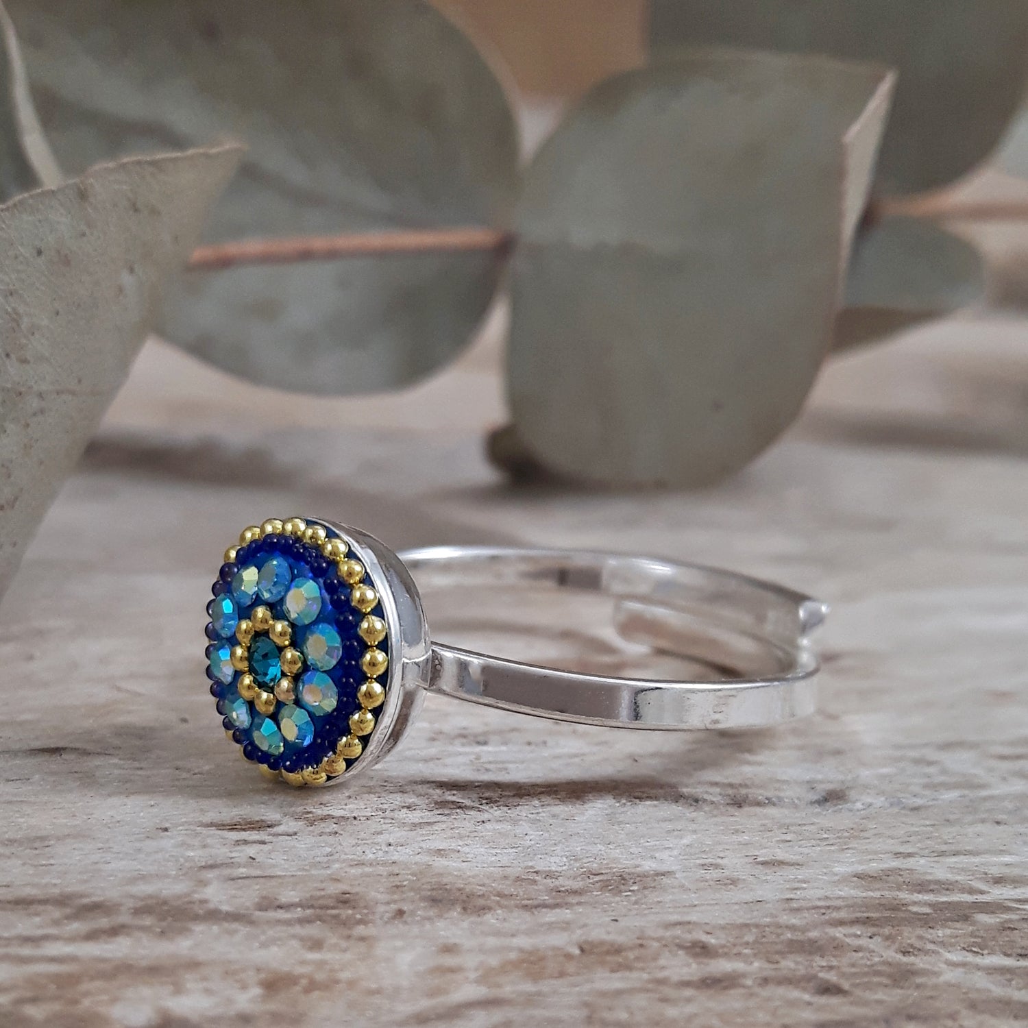 Allegra Sapphire Dream Daisy Mini Round Adjustable Ring