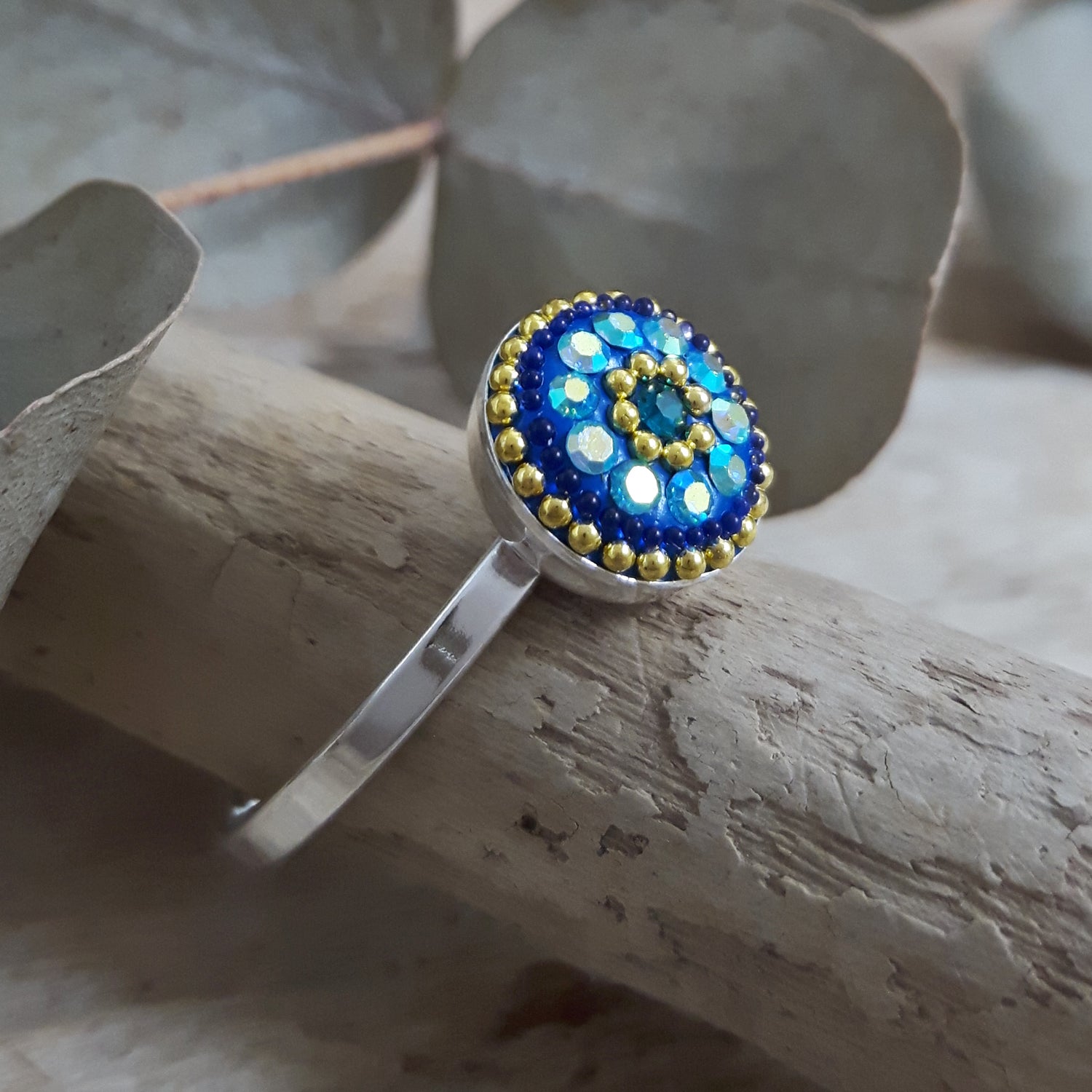 Allegra Sapphire Dream Daisy Mini Round Adjustable Ring