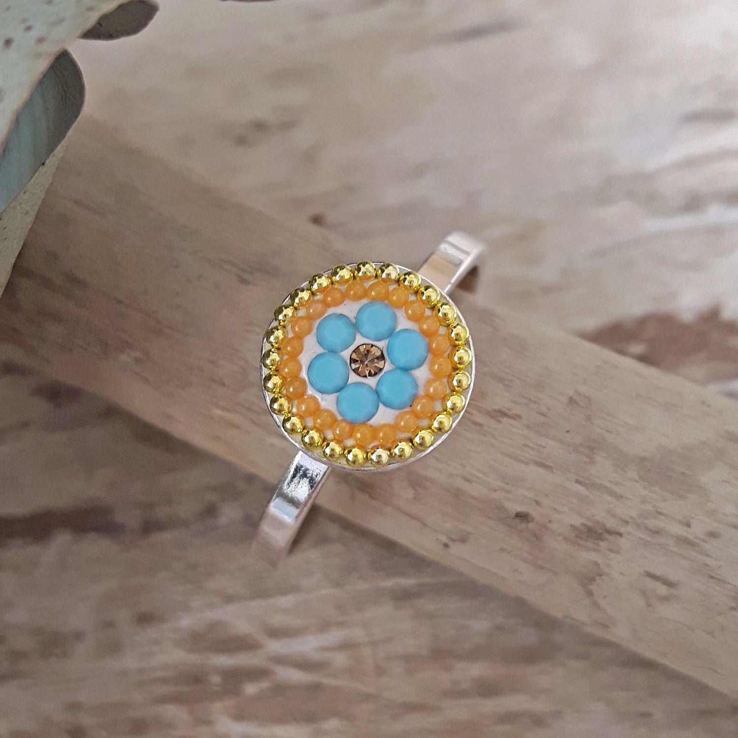 Allegra Bloom Turquoise Mini Round Adjustable Ring