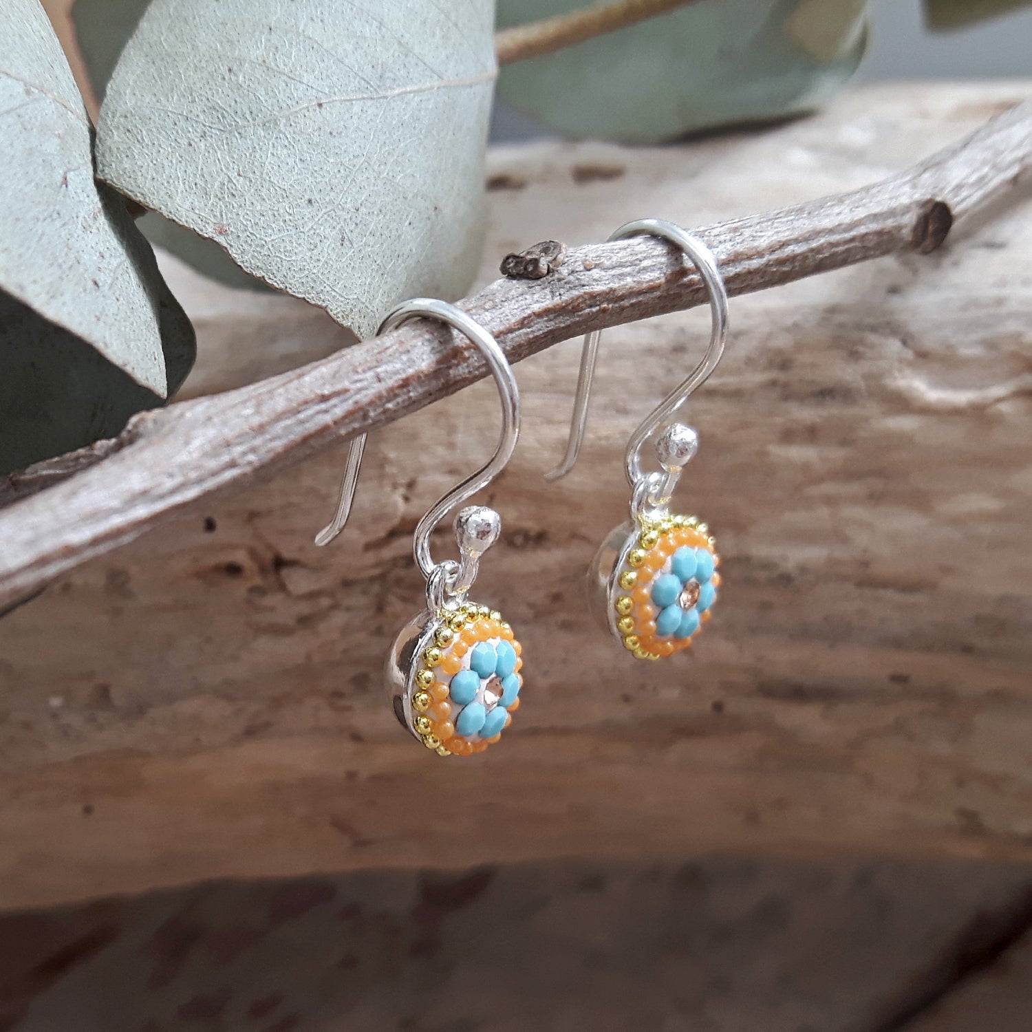 Allegra Bloom Turquoise Mini Round Drop Earrings