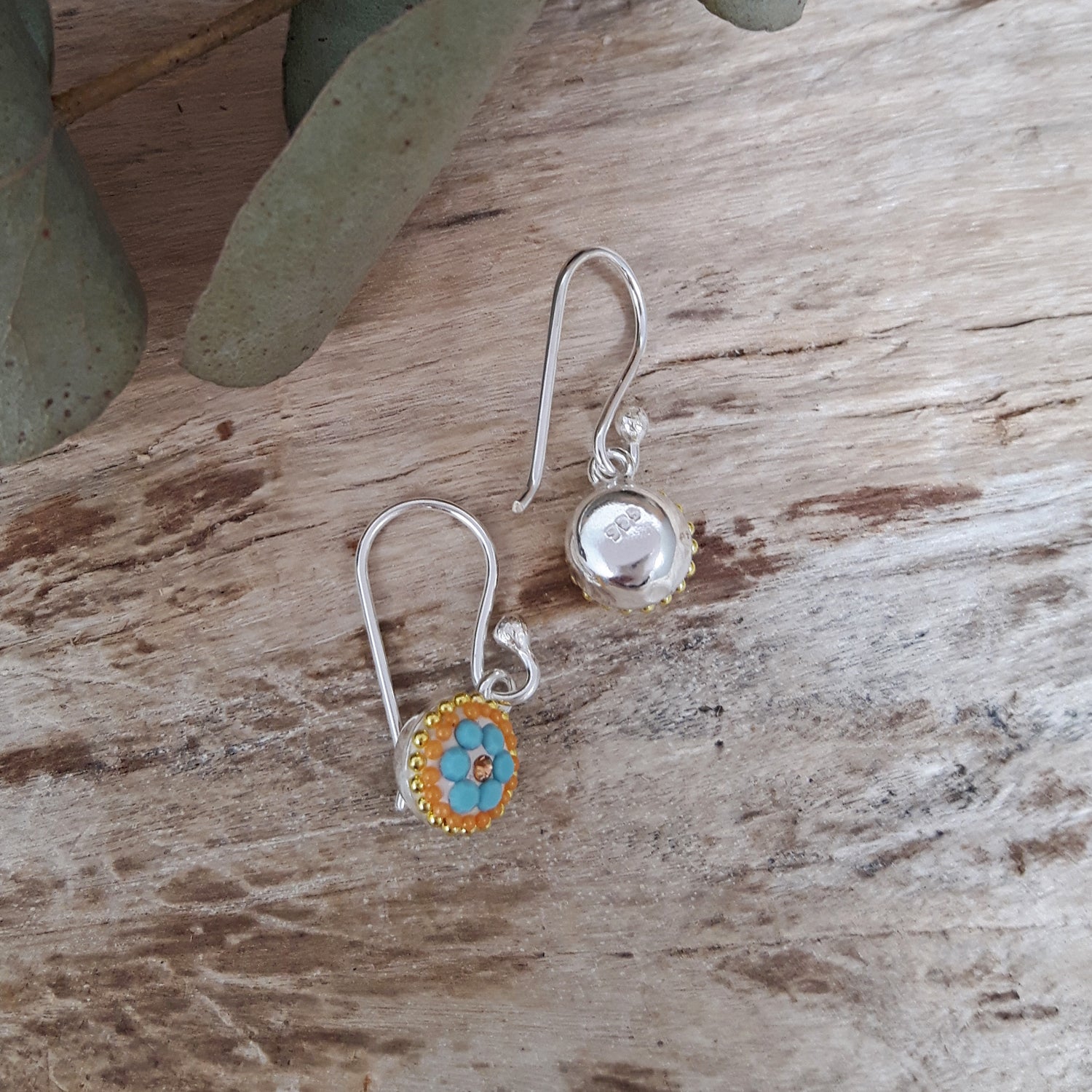 Allegra Bloom Turquoise Mini Round Drop Earrings