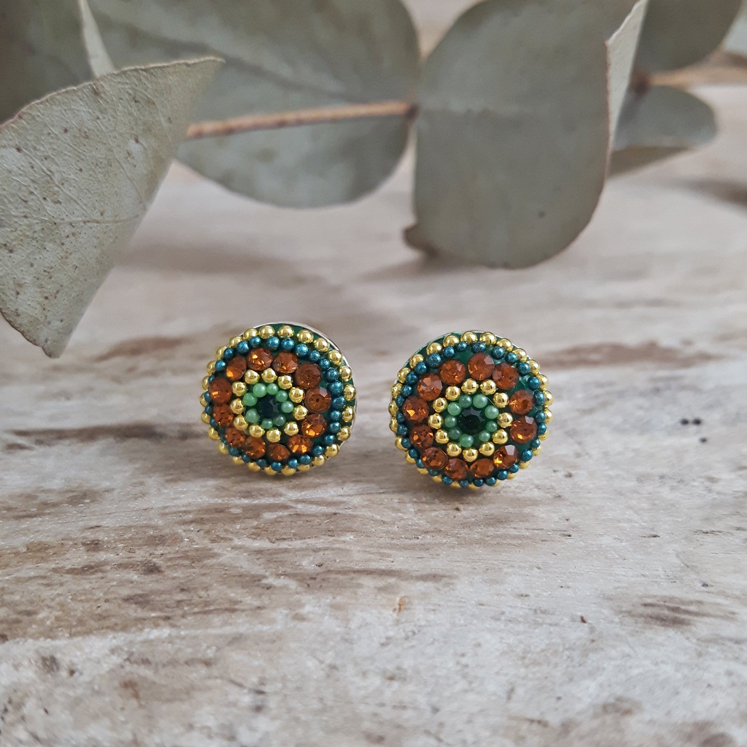 Allegra Round Paradise Green Stud Earrings