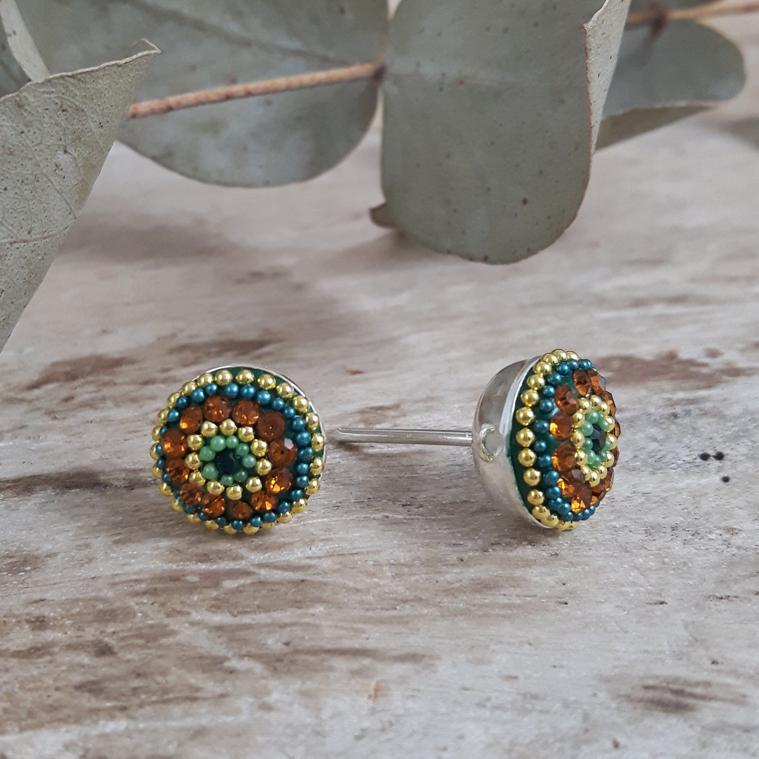 Allegra Round Paradise Green Stud Earrings