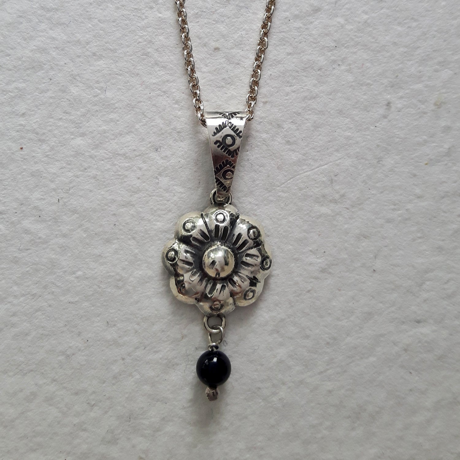 Bloom Flower Silver & Black Pendant