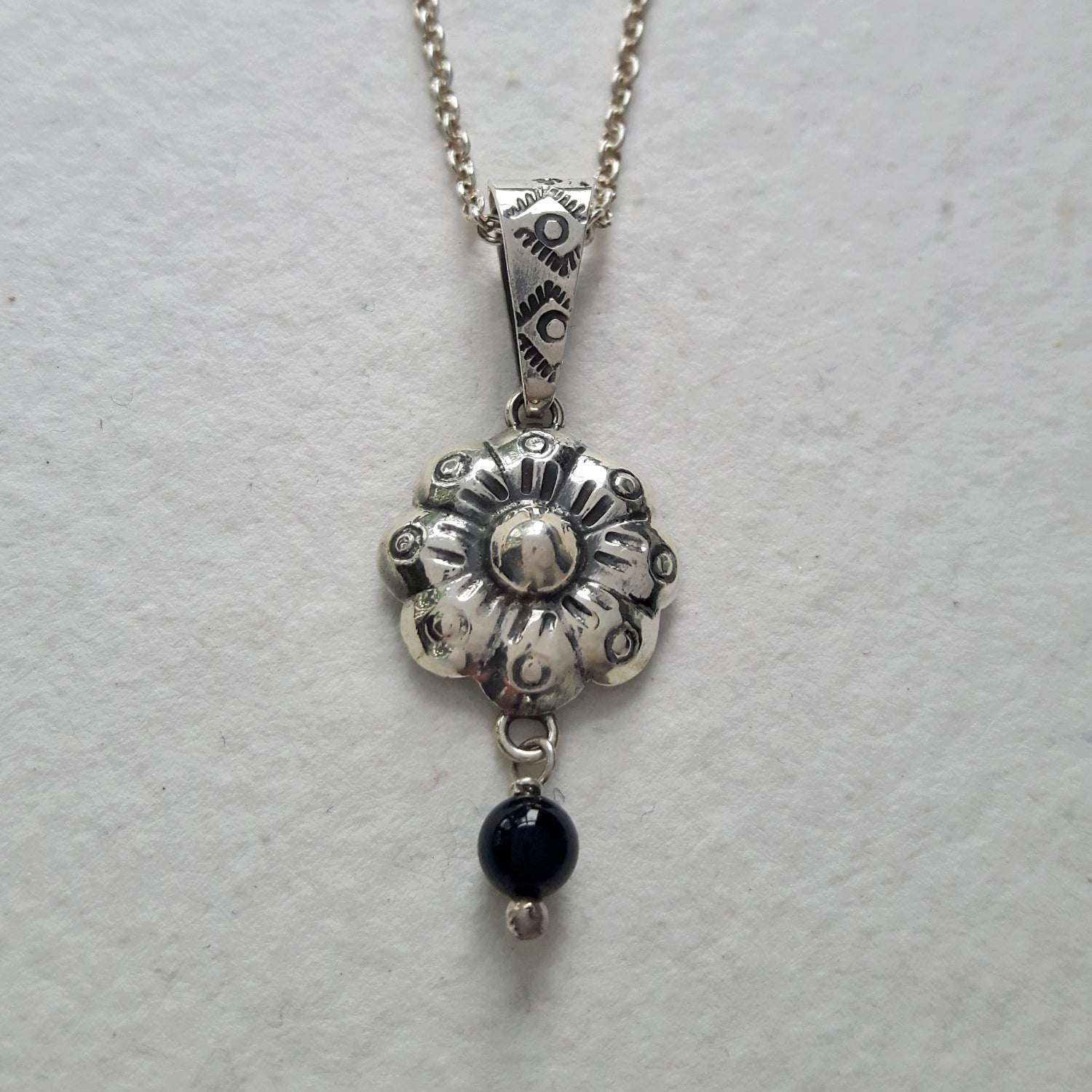Bloom Flower Silver & Black Pendant
