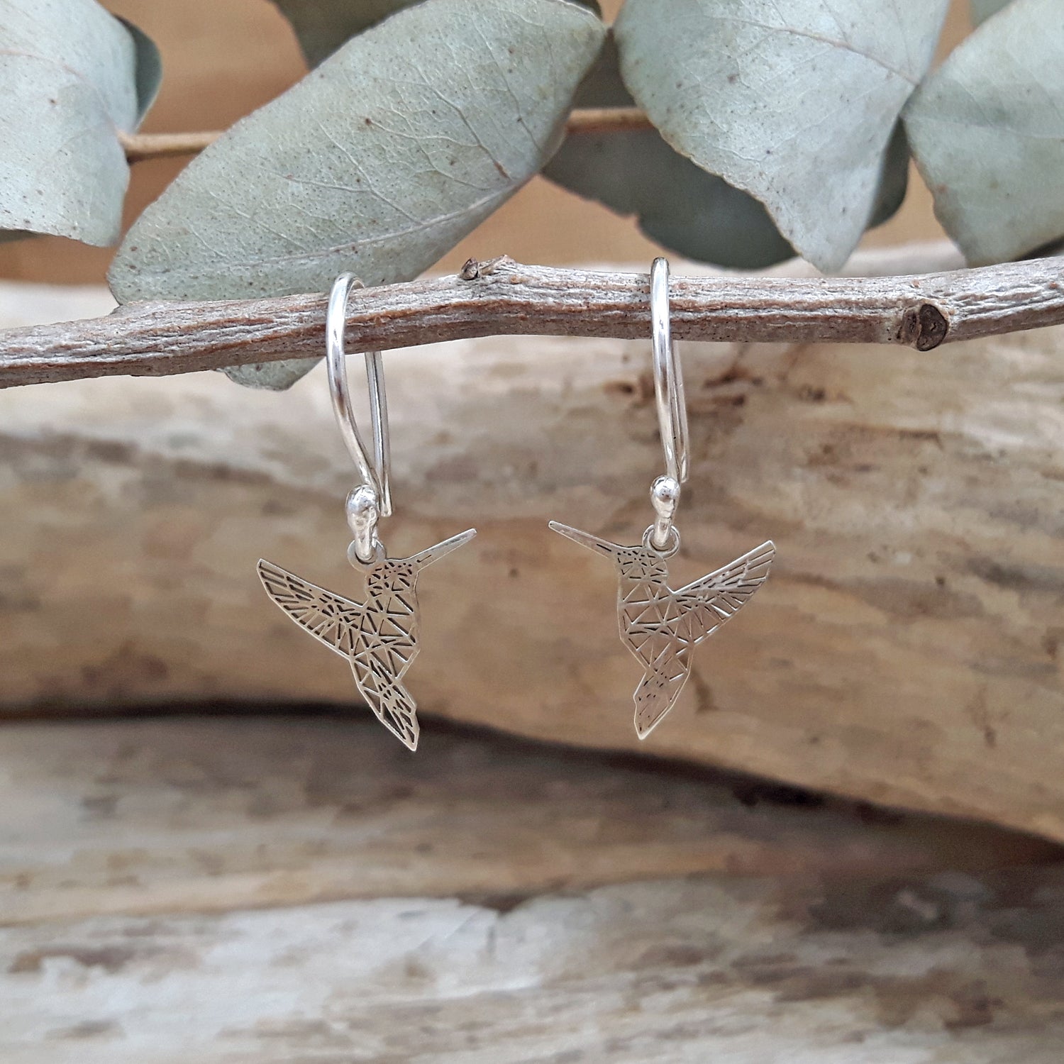 Celtic Silver Hummingbird Drop Earrings