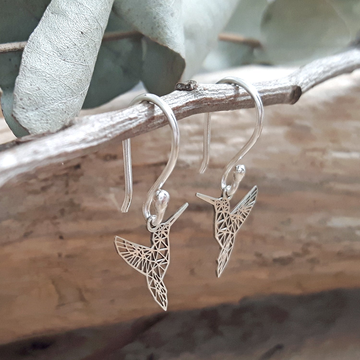 Celtic Silver Hummingbird Drop Earrings