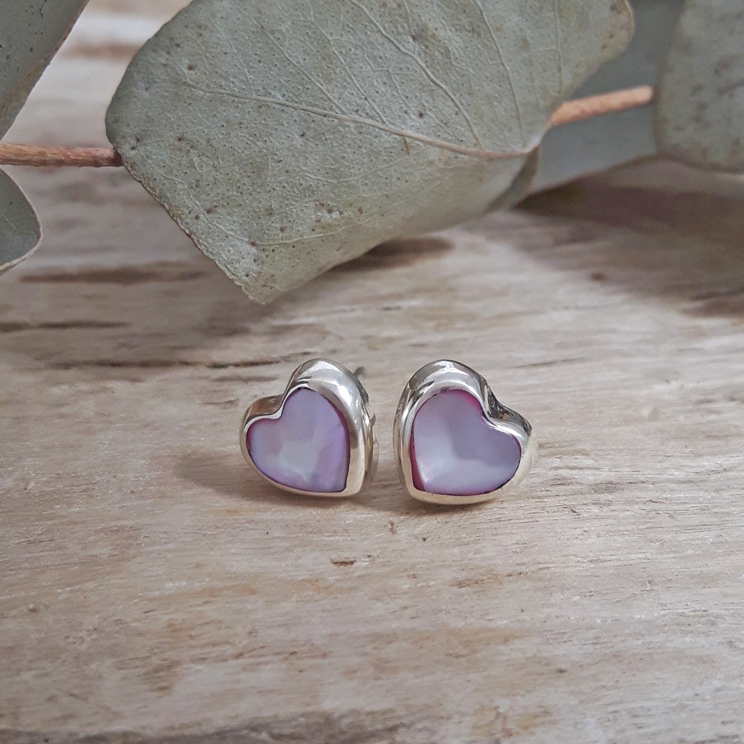 Mother of Pearl Pink Dainty Heart Stud Earrings