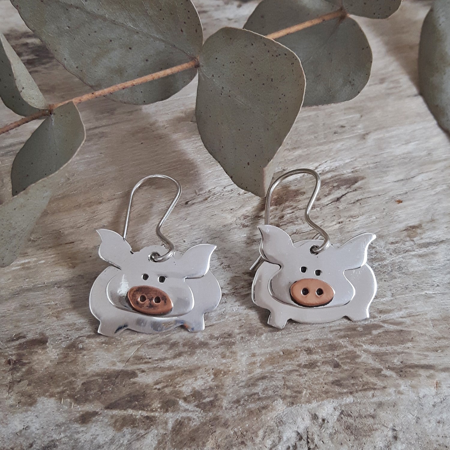 SAMPLE Duet Pig Silver/Copper Drop Earrings