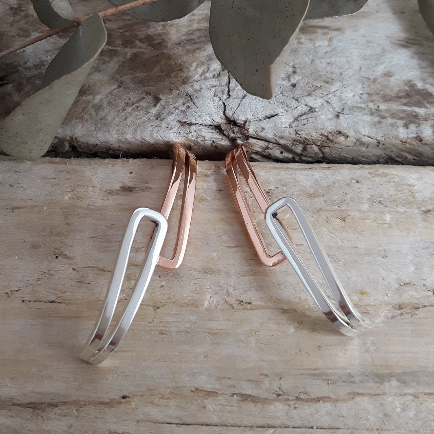SAMPLE Duo Geo Copper Silver Stud Earrings