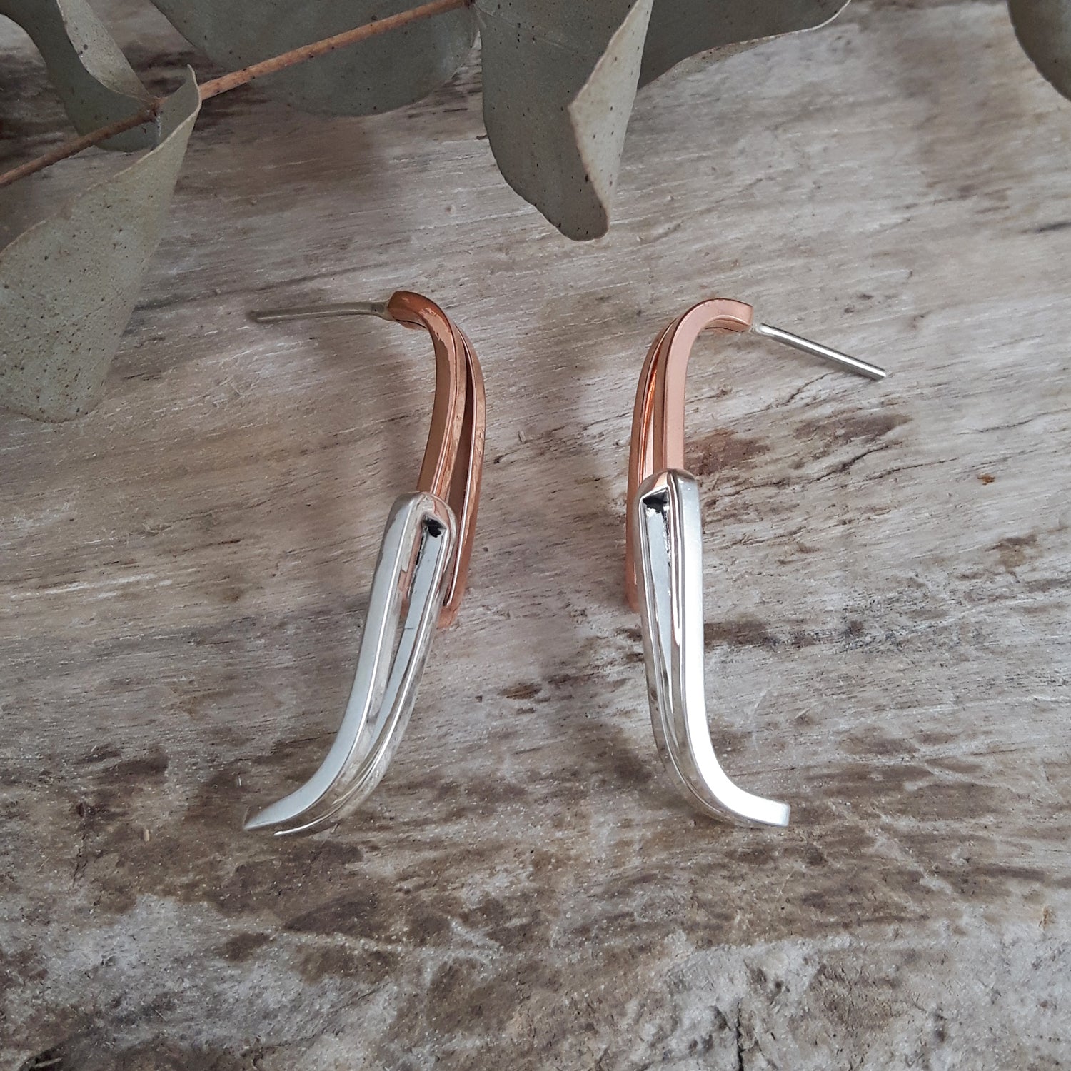 SAMPLE Duo Geo Copper Silver Stud Earrings