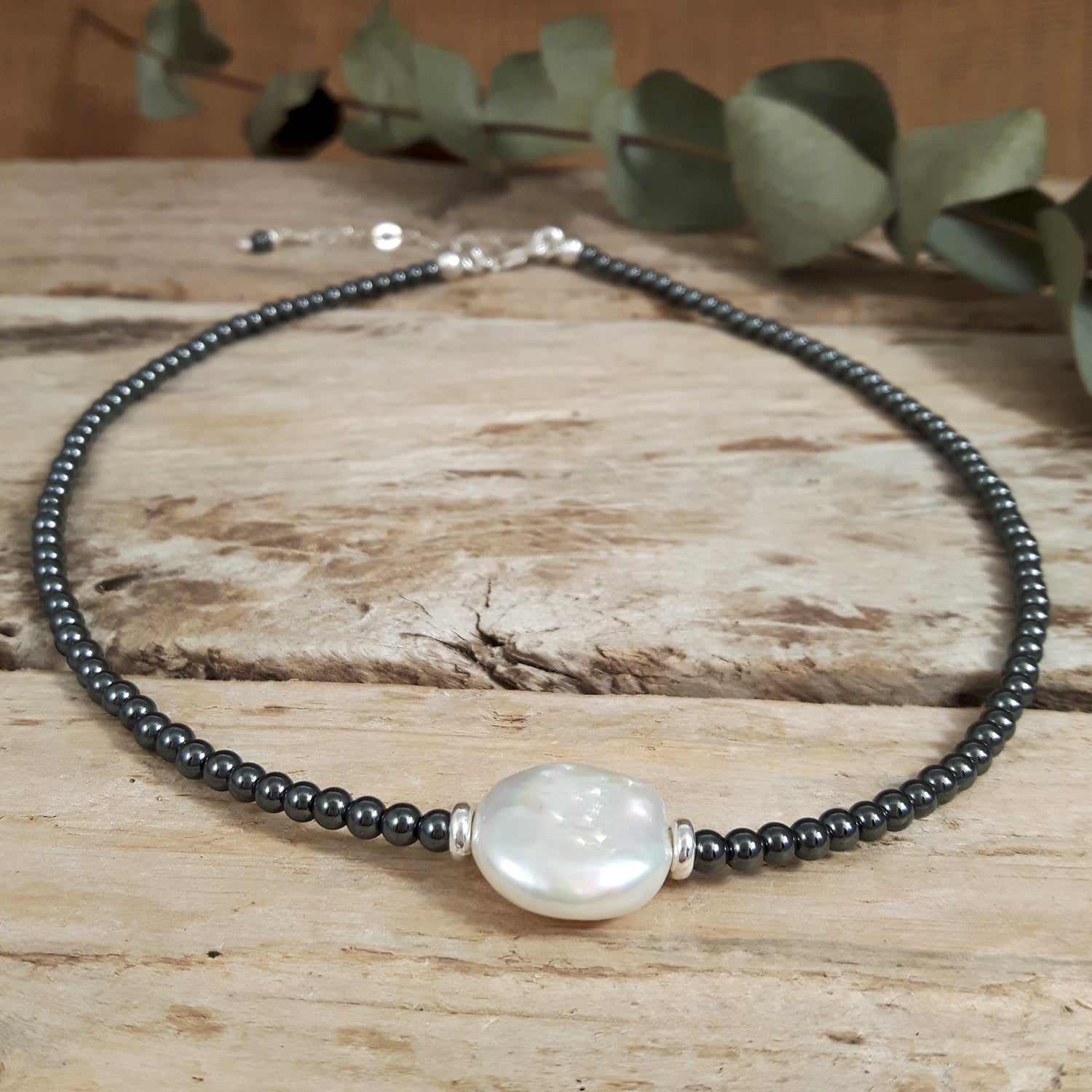 Eclipse Pearl & Hematite Necklace