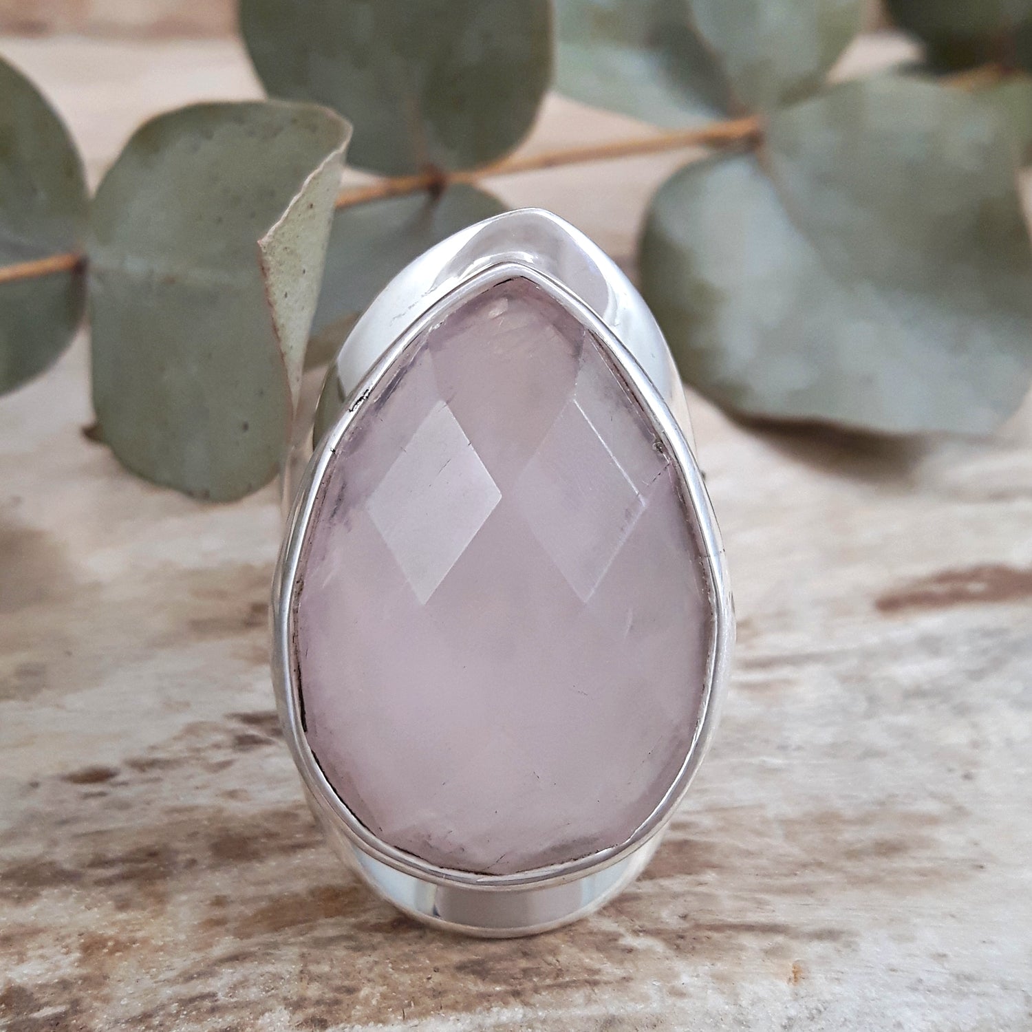 Elegance Teardrop Rose Quartz Large Adjustable Ring