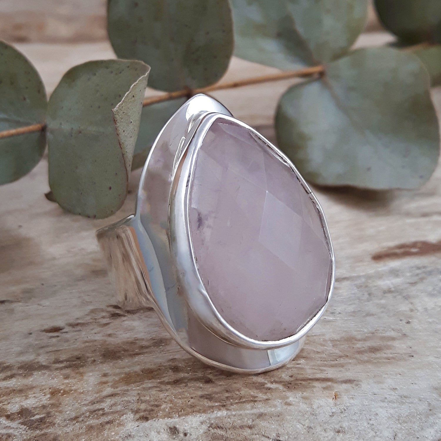 Elegance Teardrop Rose Quartz Large Adjustable Ring
