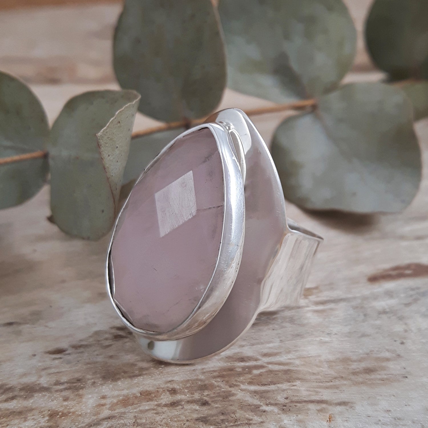 Elegance Teardrop Rose Quartz Large Adjustable Ring