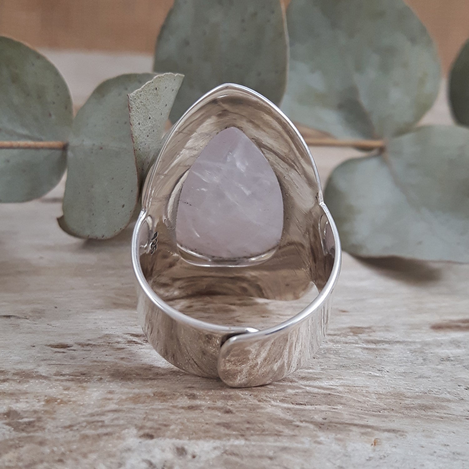 Elegance Teardrop Rose Quartz Large Adjustable Ring