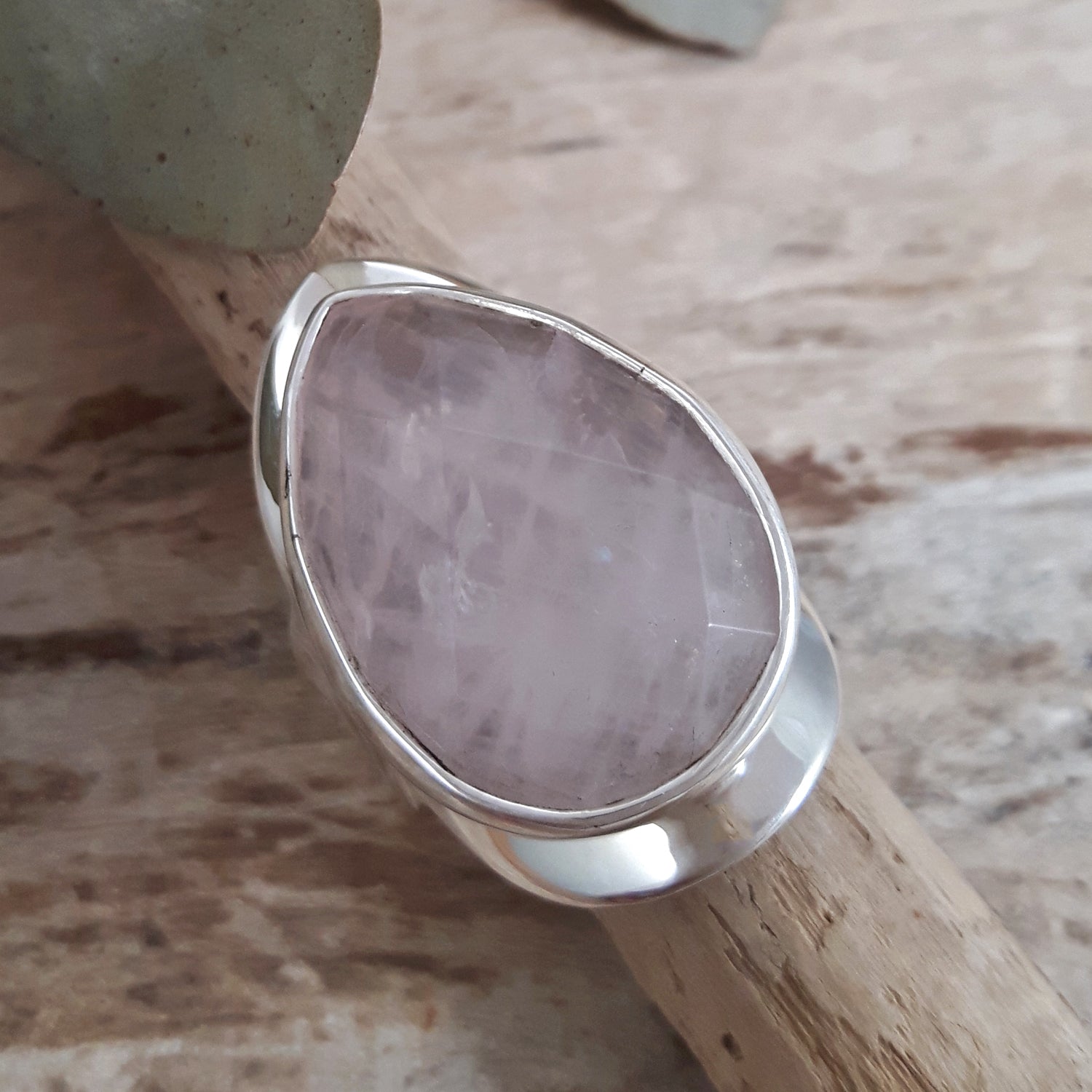 Elegance Teardrop Rose Quartz Large Adjustable Ring