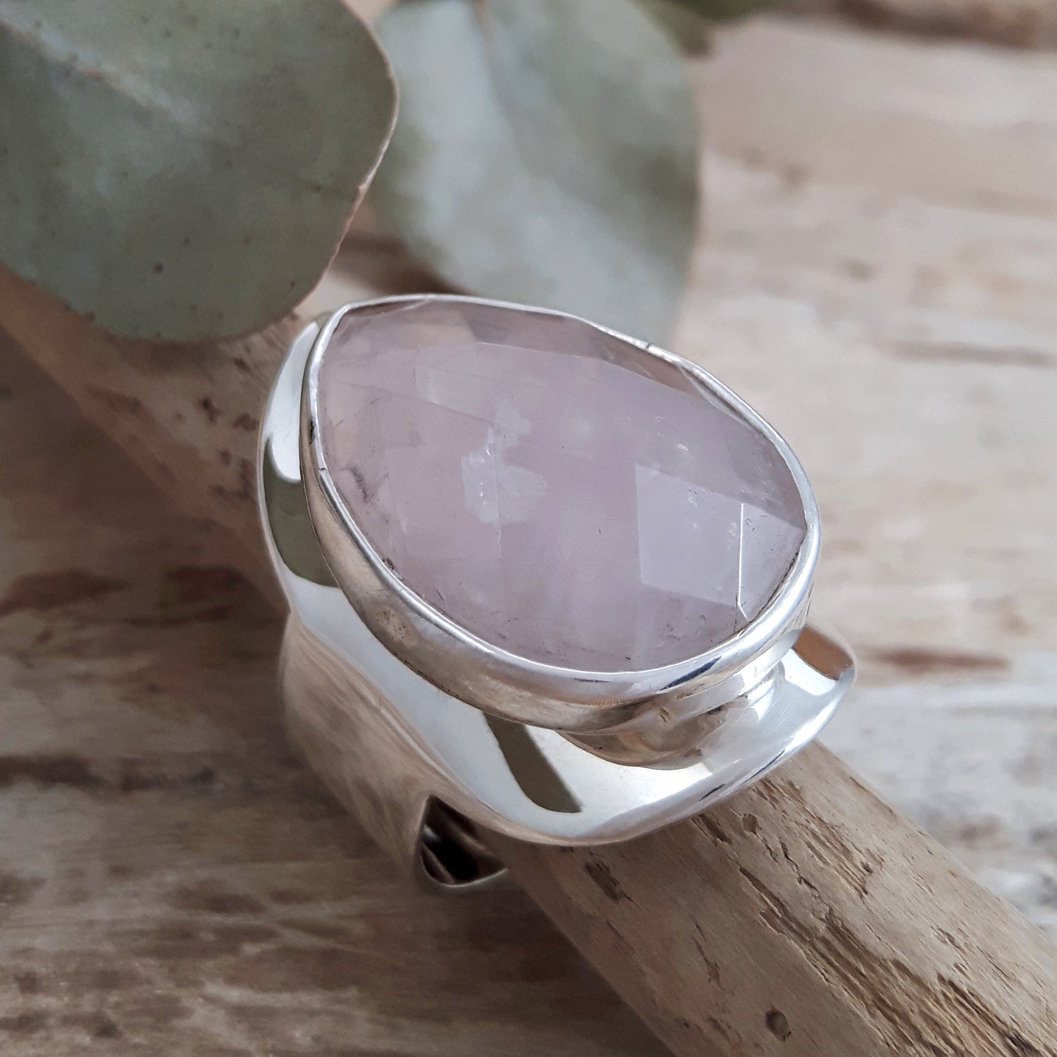 Elegance Teardrop Rose Quartz Large Adjustable Ring