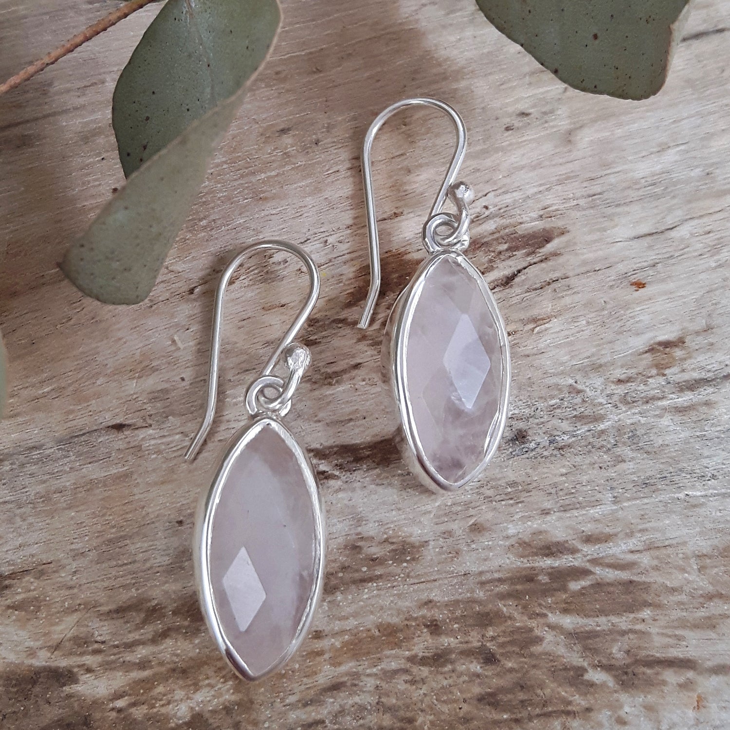 Elegance Rose Quartz Leaf Earrings