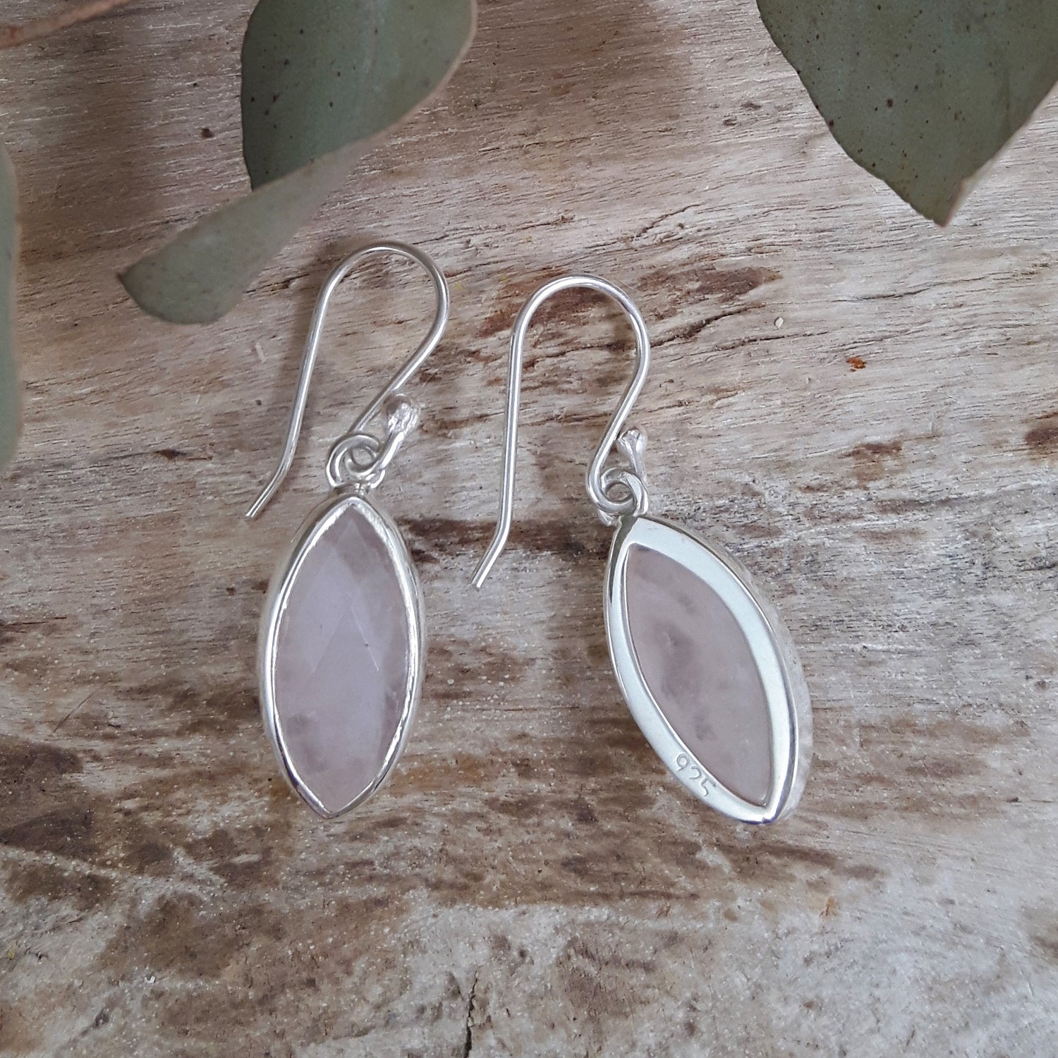 Elegance Rose Quartz Leaf Earrings