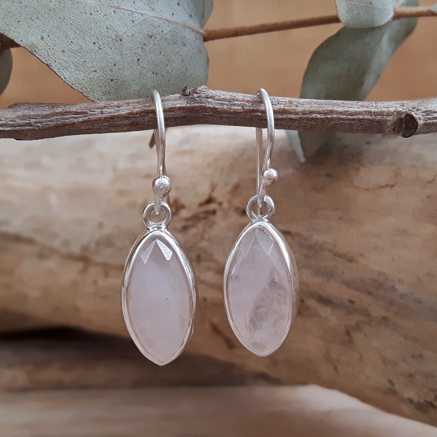 Elegance Rose Quartz Leaf Earrings