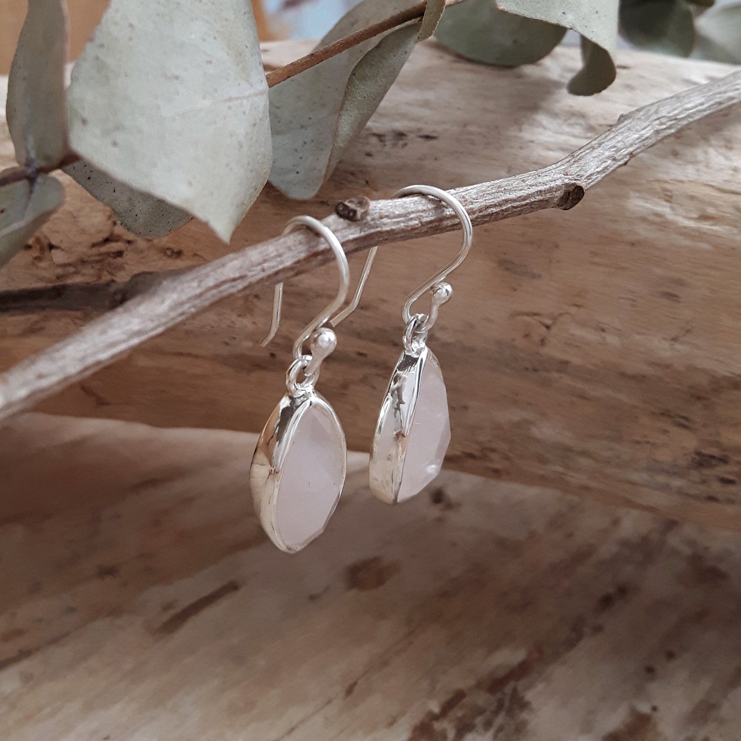 Elegance Rose Quartz Leaf Earrings