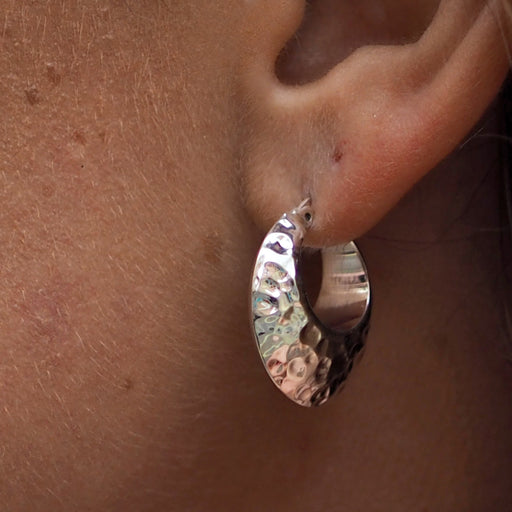 Orbital Polished/Hammered Silver Hoop Earrings