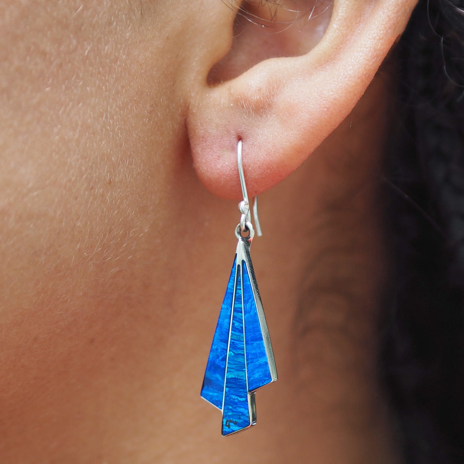 Flinder Seraphine Blue Sterling Silver Drop Earrings with Cultured Opal Inlay