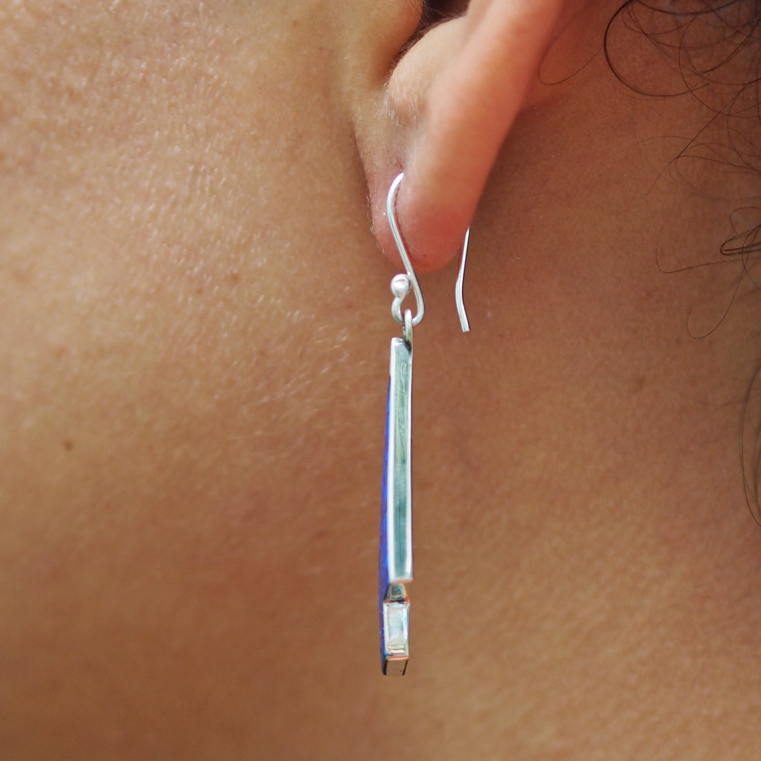 Flinder Seraphine Blue Sterling Silver Drop Earrings with Cultured Opal Inlay