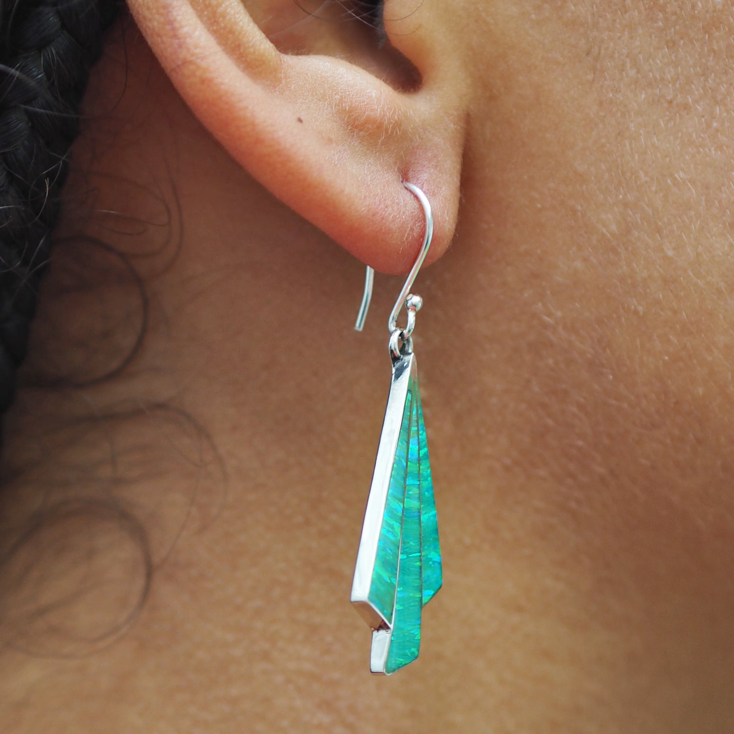 Flinder Seraphine Green Sterling Silver Drop Earrings with Cultured Opal Inlay
