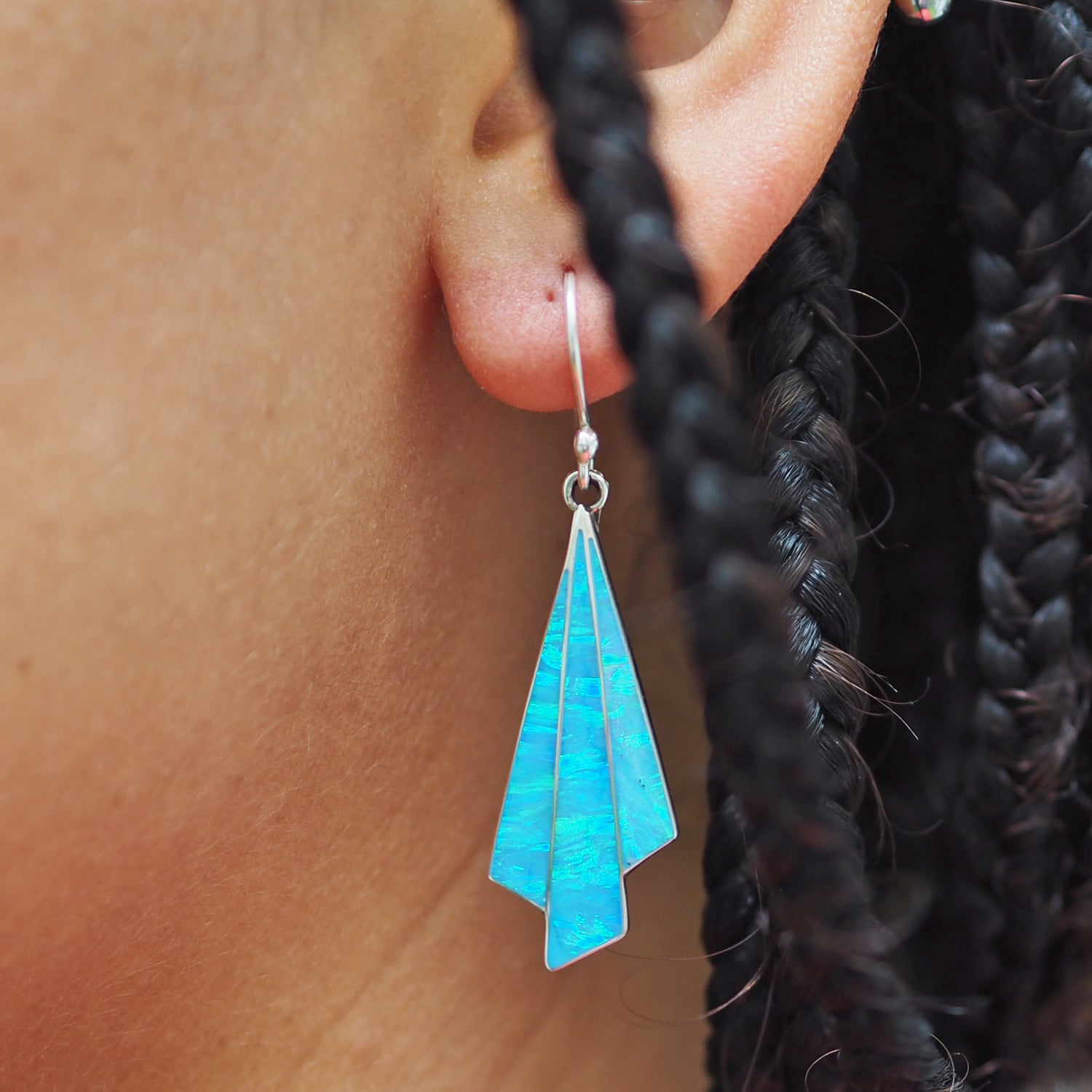 Flinder Seraphine Turquoise Sterling Silver Drop Earrings with Cultured Opal Inlay