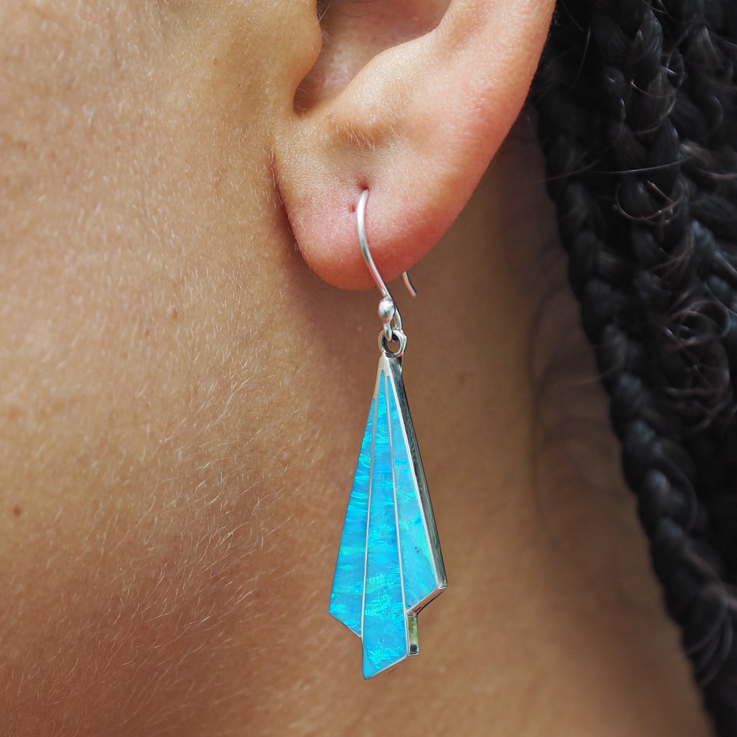 Flinder Seraphine Turquoise Sterling Silver Drop Earrings with Cultured Opal Inlay