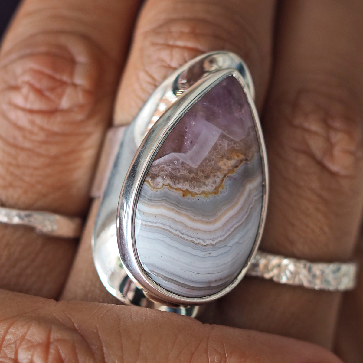 Monet Amethyst Agate Adjustable Large Teardrop Ring